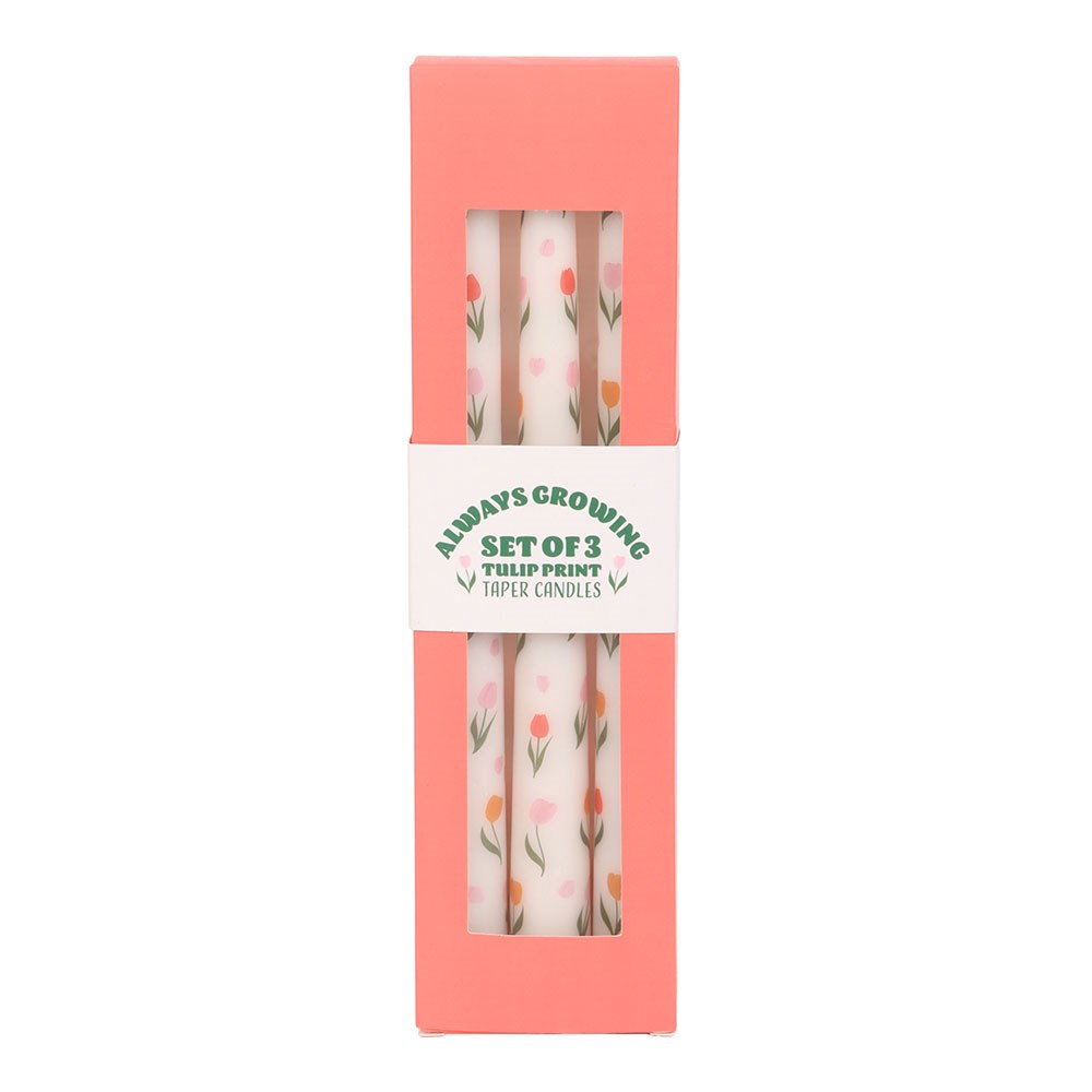 Set of 3 Tulip Print Taper Candles3
