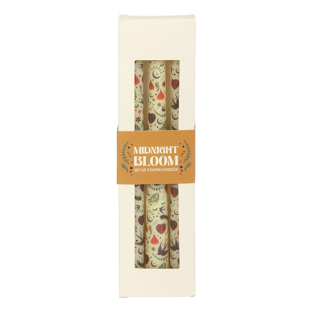 Set of 3 Cream Midnight Bloom Print Taper Candles3