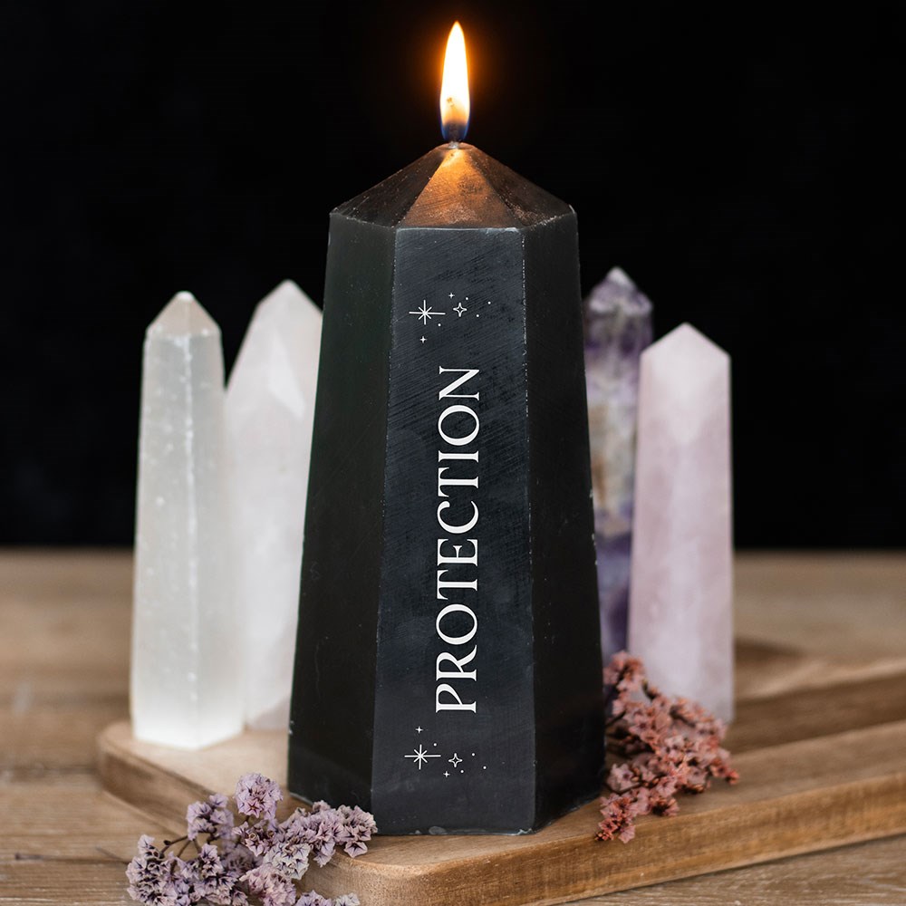 Protection Crystal Candle with Rough Black Obsidian1