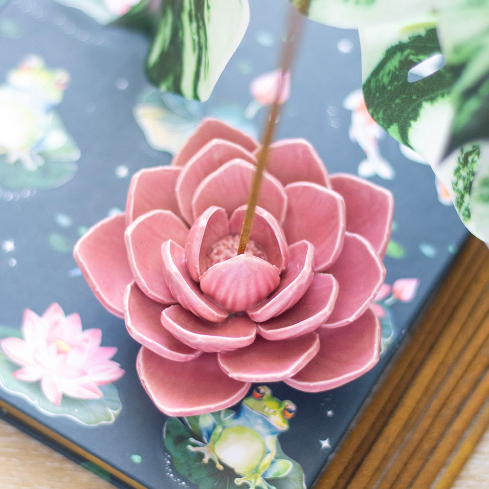 Pink Water Lily Ceramic Incense Stick Holder