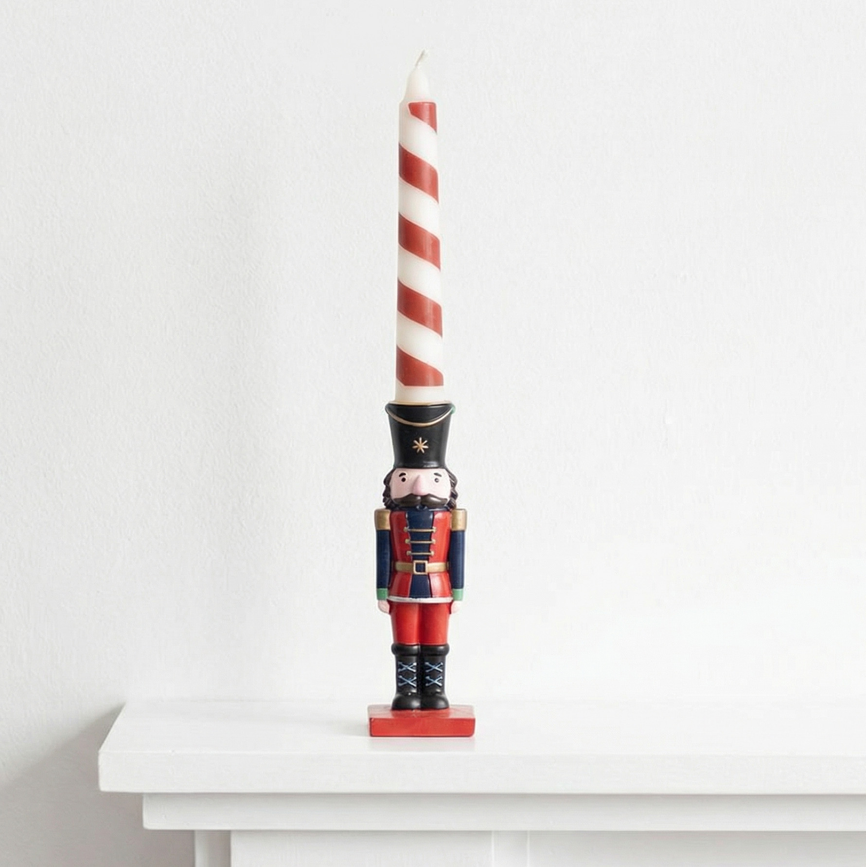 Nutcracker Soldier Candle Holder with Striped Taper Candle