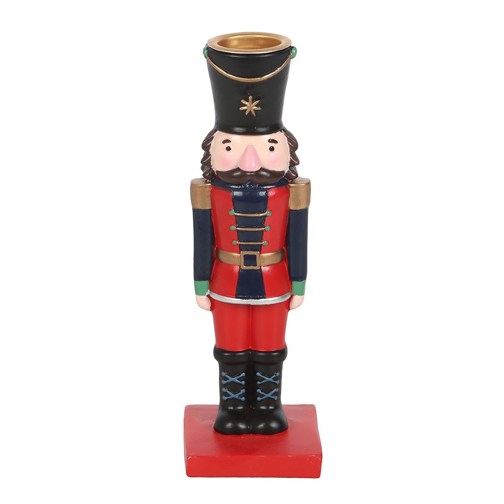 Nutcracker Soldier Candle Holder with Striped Taper Candle1