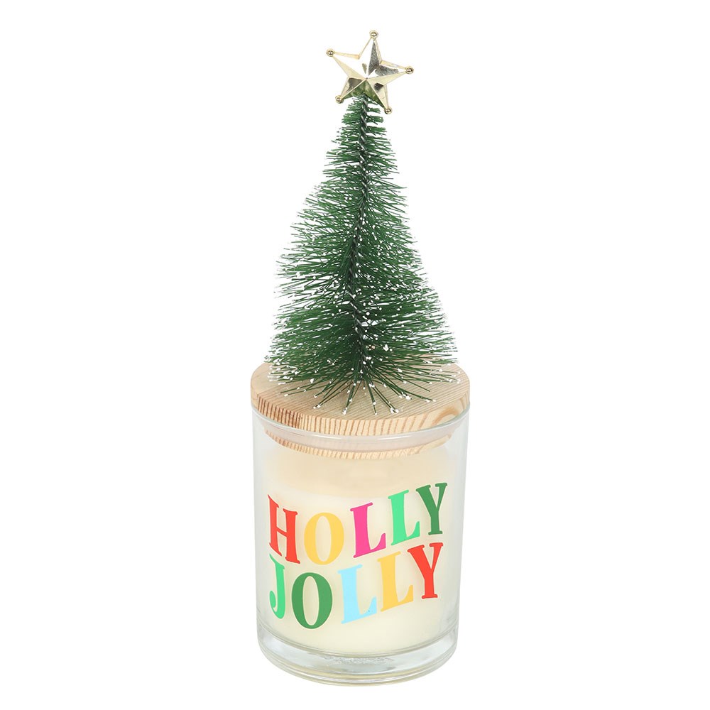 Holly Jolly Pine & Fir Glass Candle with Decorative Tree Lid1