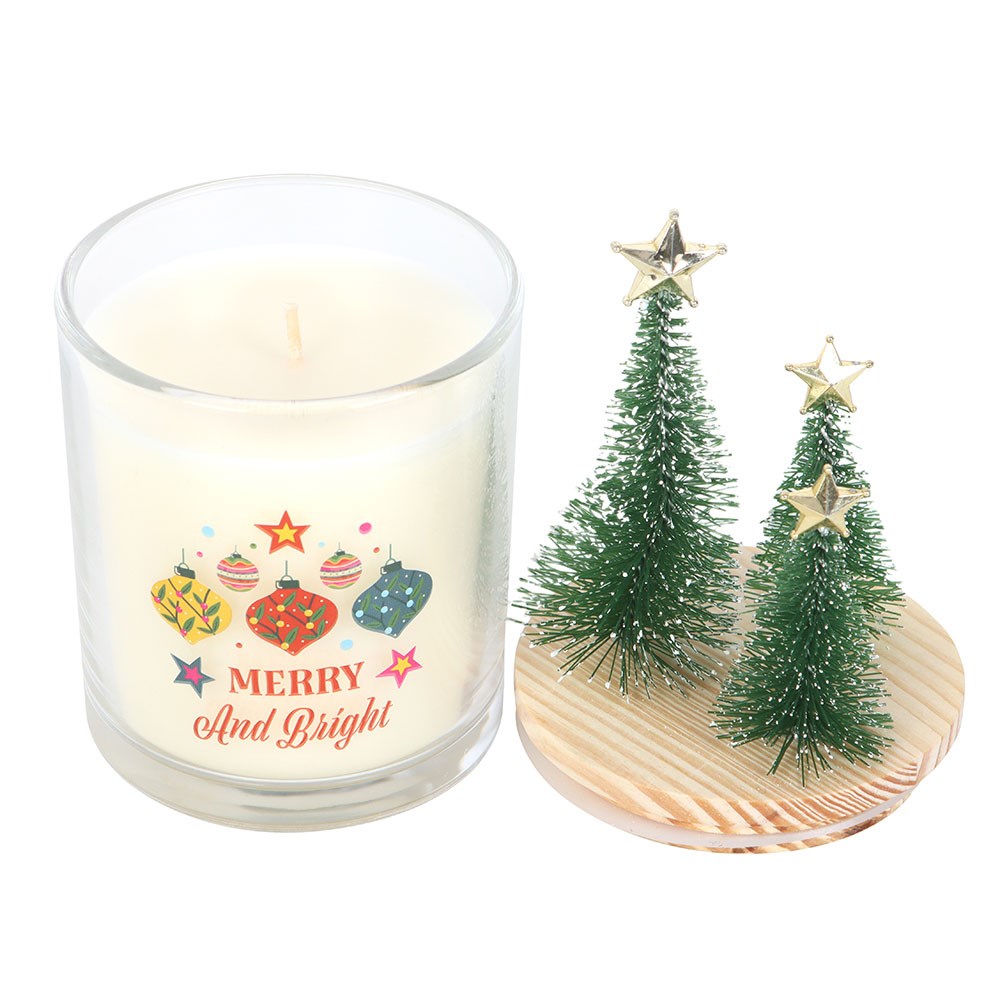 Merry and Bright Cinnamon & Spice Glass Candle with Decorative Tree Lid