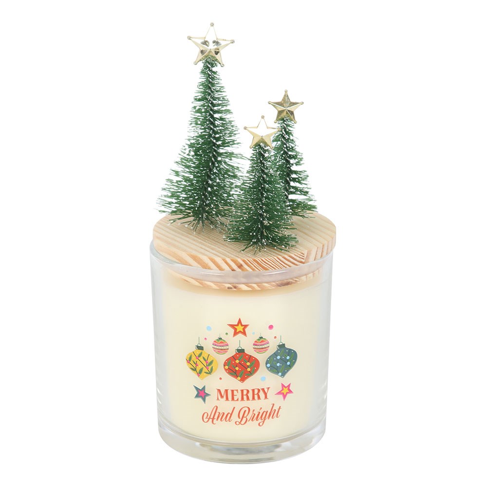 Merry and Bright Cinnamon & Spice Glass Candle with Decorative Tree Lid1