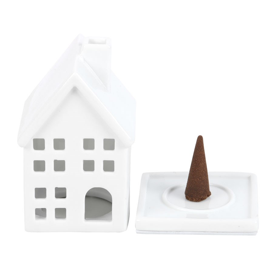 White Ceramic House Incense Cone Holder1