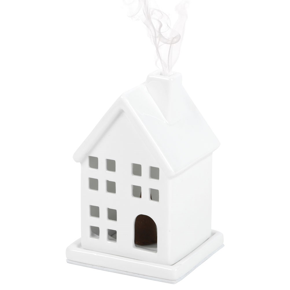 White Ceramic House Incense Cone Holder2
