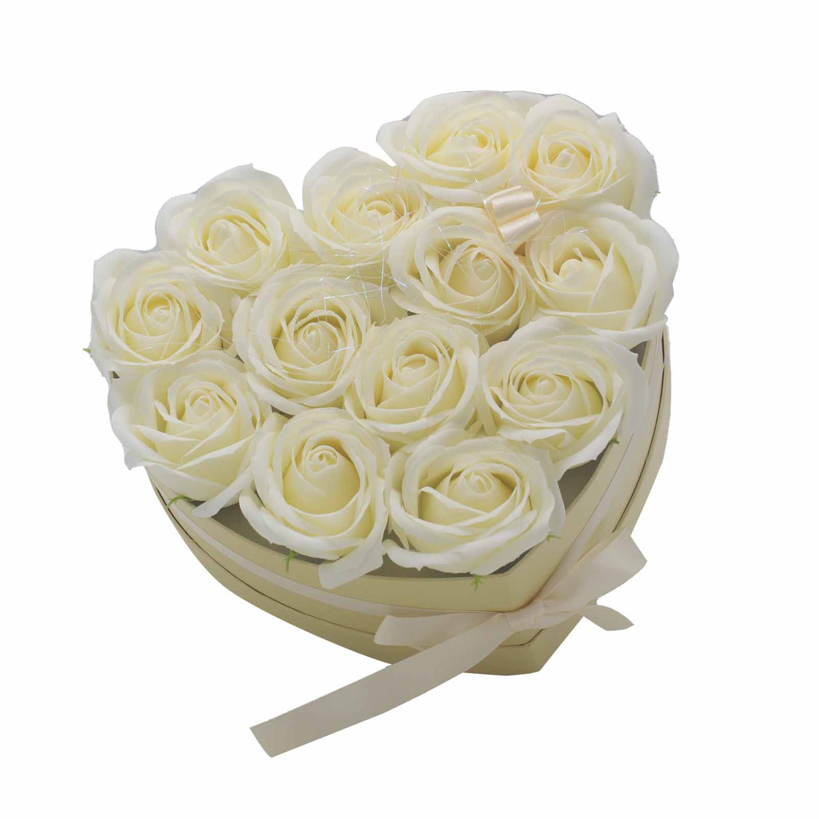 Luxury Soap Flower Heart Gift Box - 13 Cream Roses