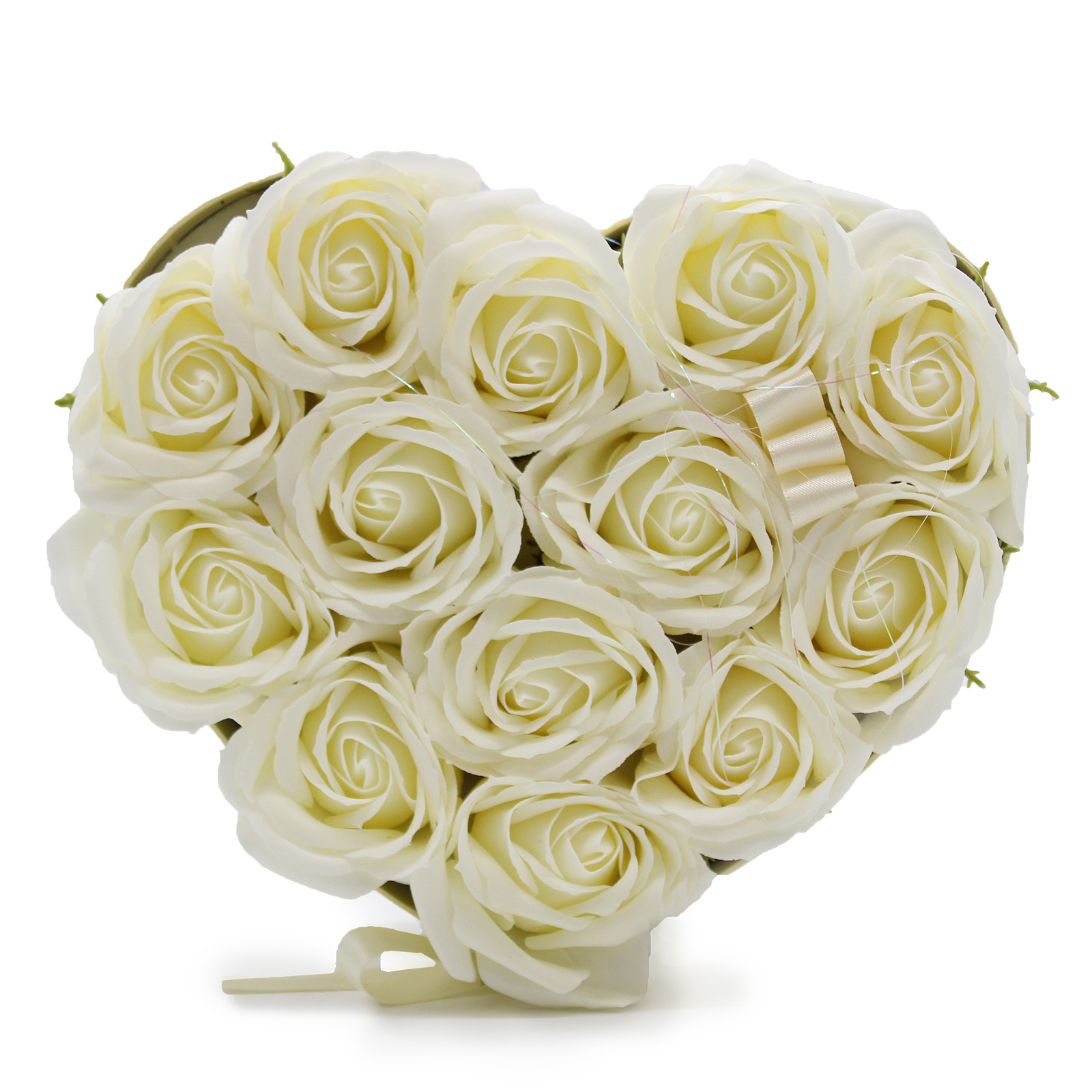 Luxury Soap Flower Heart Gift Box - 13 Cream Roses1