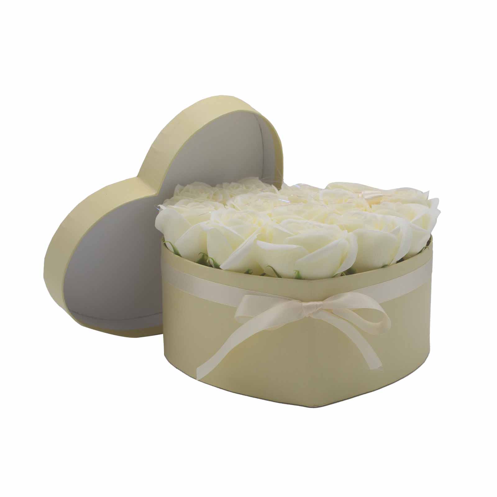 Luxury Soap Flower Heart Gift Box - 13 Cream Roses2