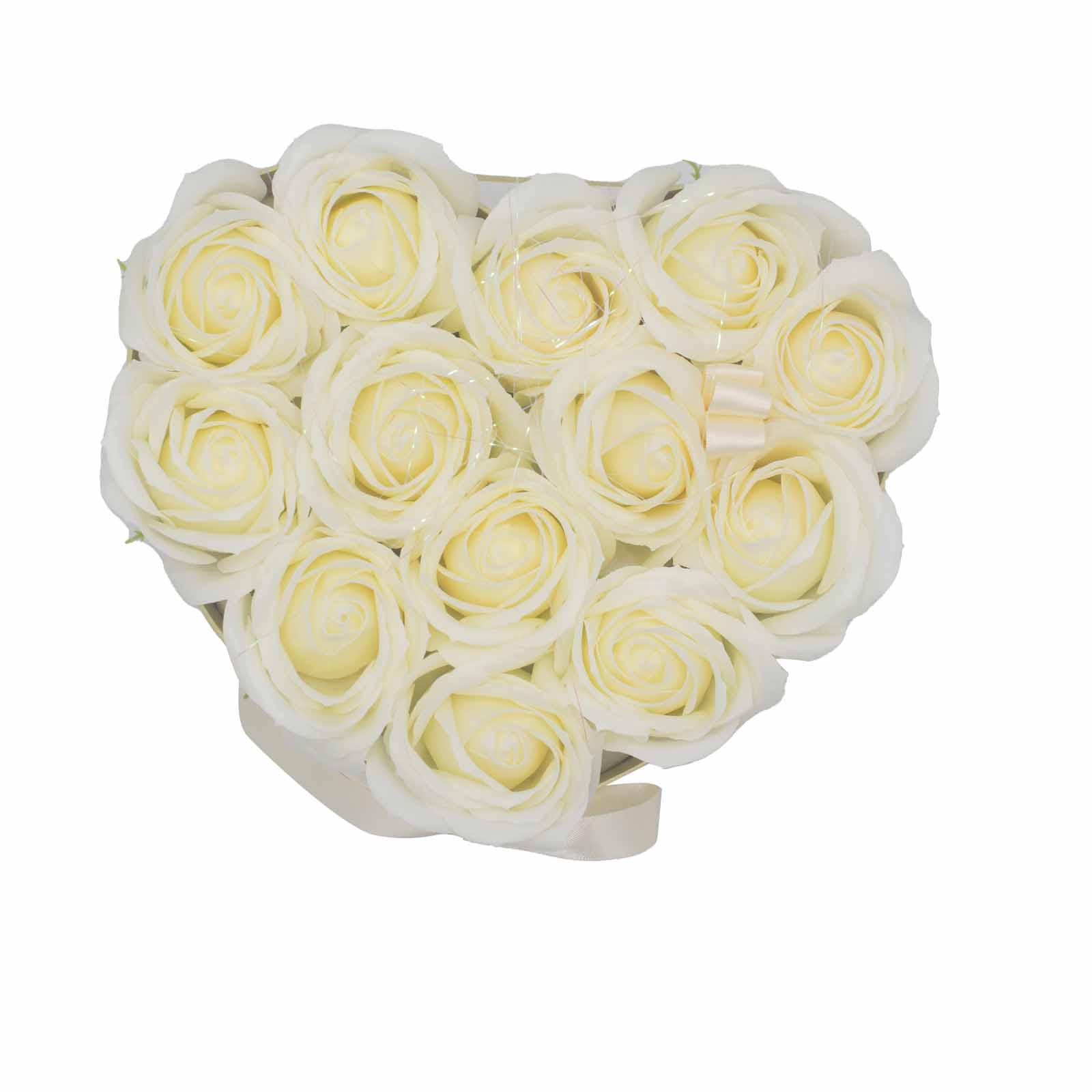 Luxury Soap Flower Heart Gift Box - 13 Cream Roses3