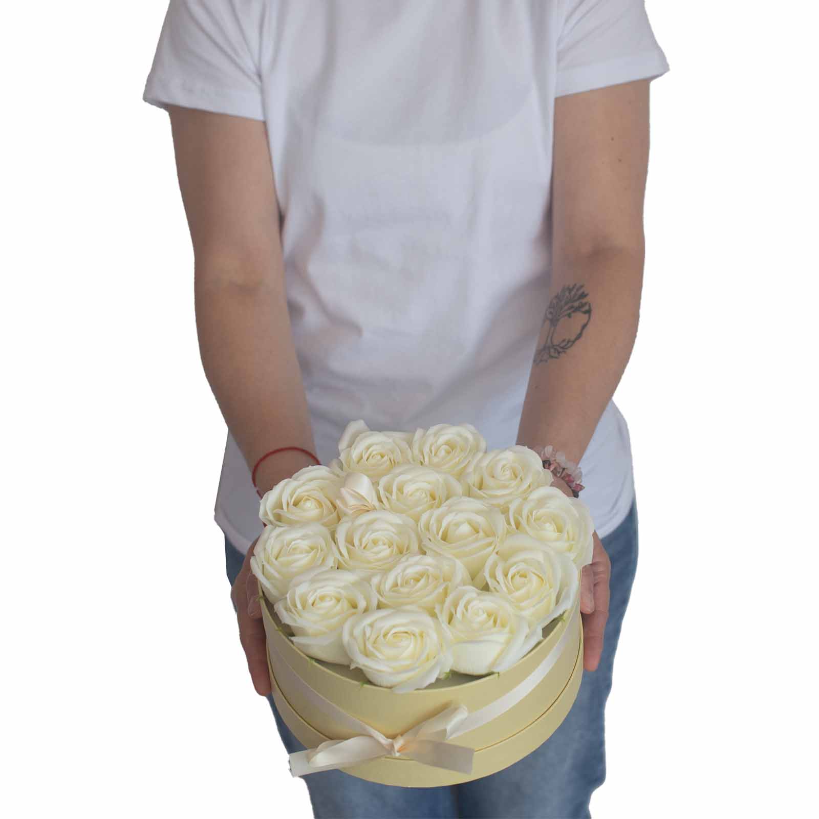 Luxury Soap Flower Heart Gift Box - 13 Cream Roses6