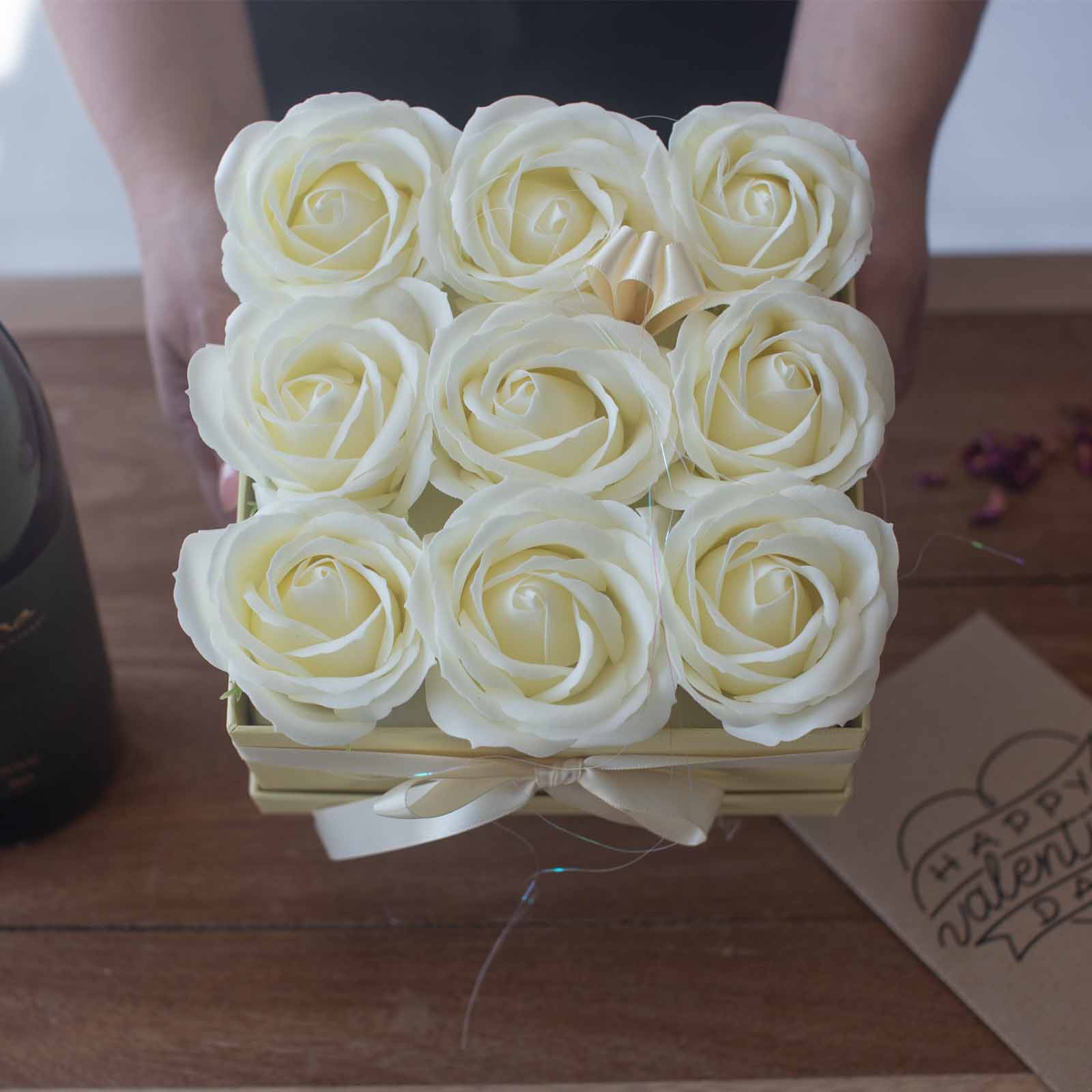 Luxury Soap Flower Heart Gift Box - 13 Cream Roses7