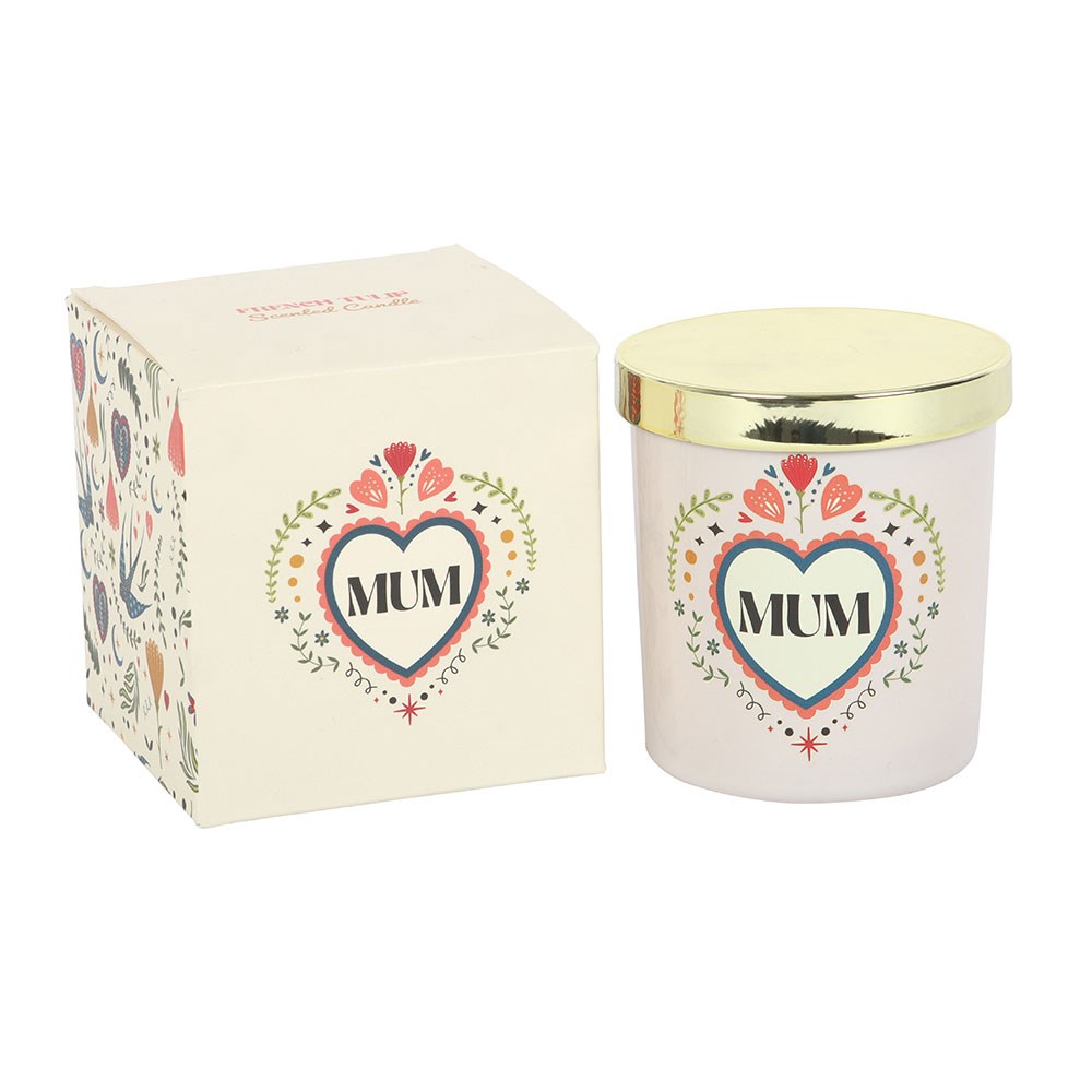 'Mum' Folk Heart French Tulip Scented Candle