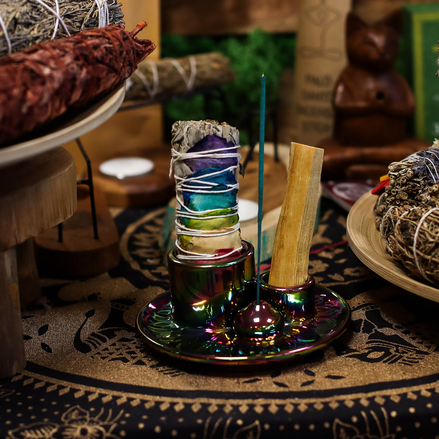 Palo Santo Stick & Smudge Holder - Mandala - Metallic Rainbow5