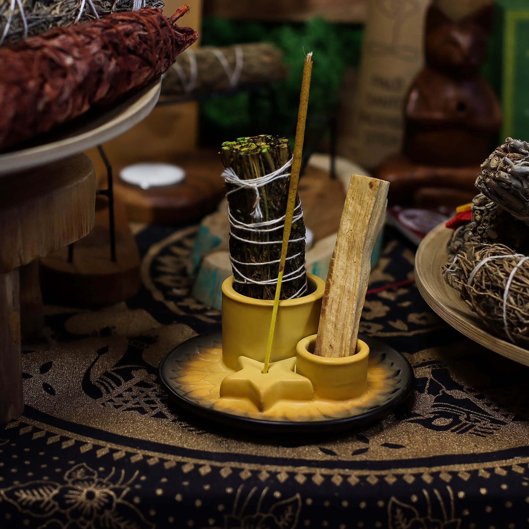 Palo Santo Stick & Smudge Holder - Mandala - Sand & Grey5