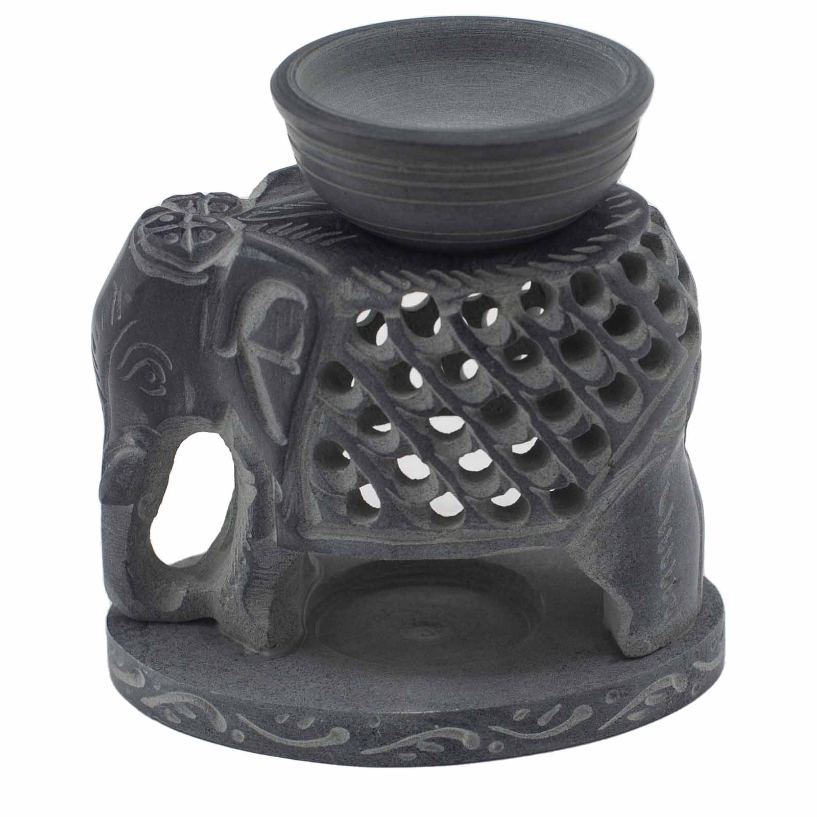 Hand-Carved Soapstone Oil Burner - Standing Elephant (10.5cm)