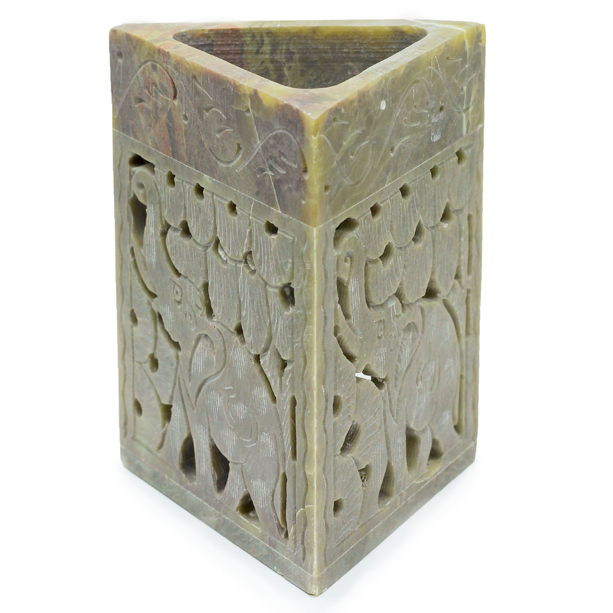 Hand-Carved Soapstone Oil Burner & Wax Warmer - Triangle Elephant Design