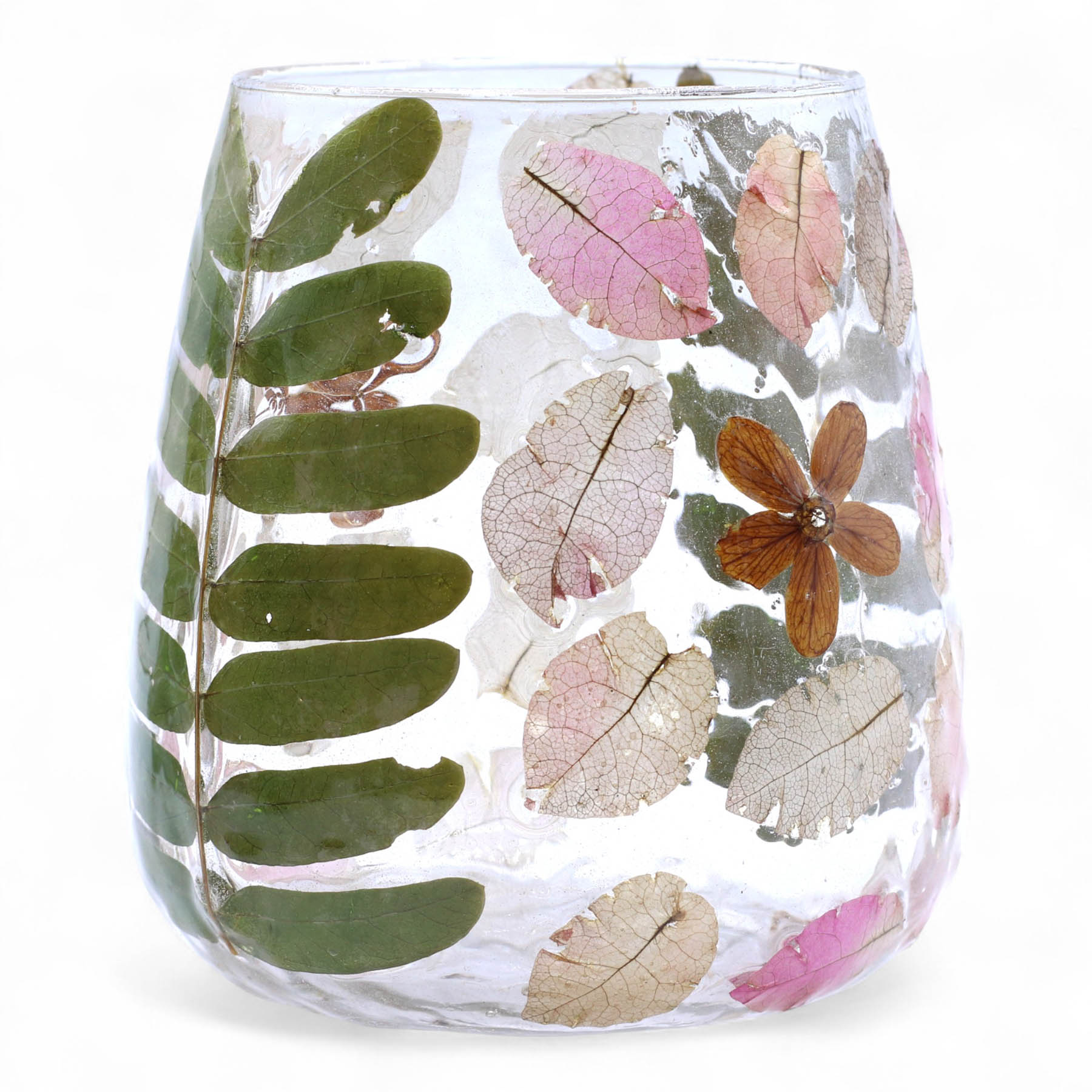 Primavera Natural Floral Glass Candle Holder - Real Dried Flowers (12x11cm)