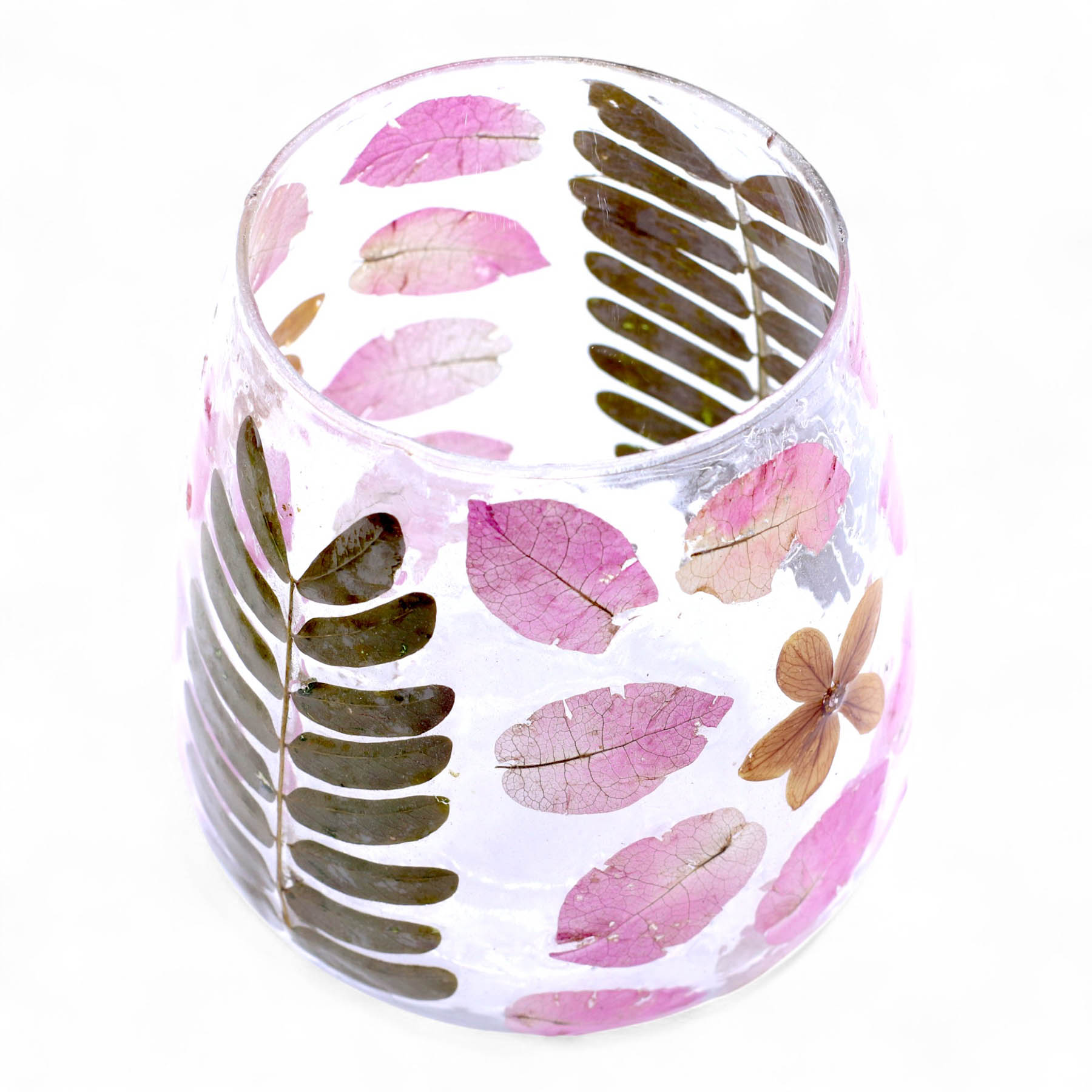 Primavera Natural Floral Glass Candle Holder - Real Dried Flowers (12x11cm)1