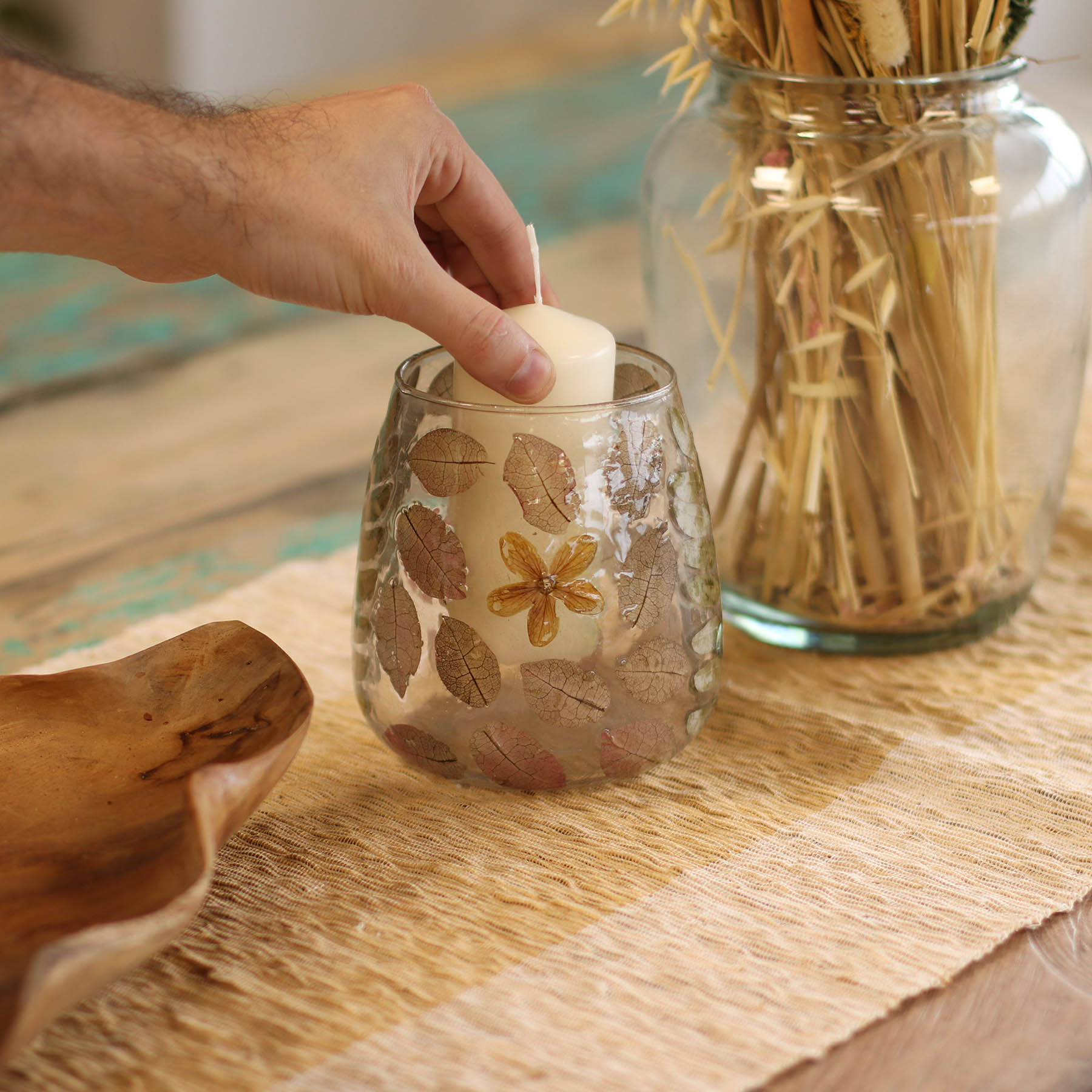 Primavera Natural Floral Glass Candle Holder - Real Dried Flowers (12x11cm)2