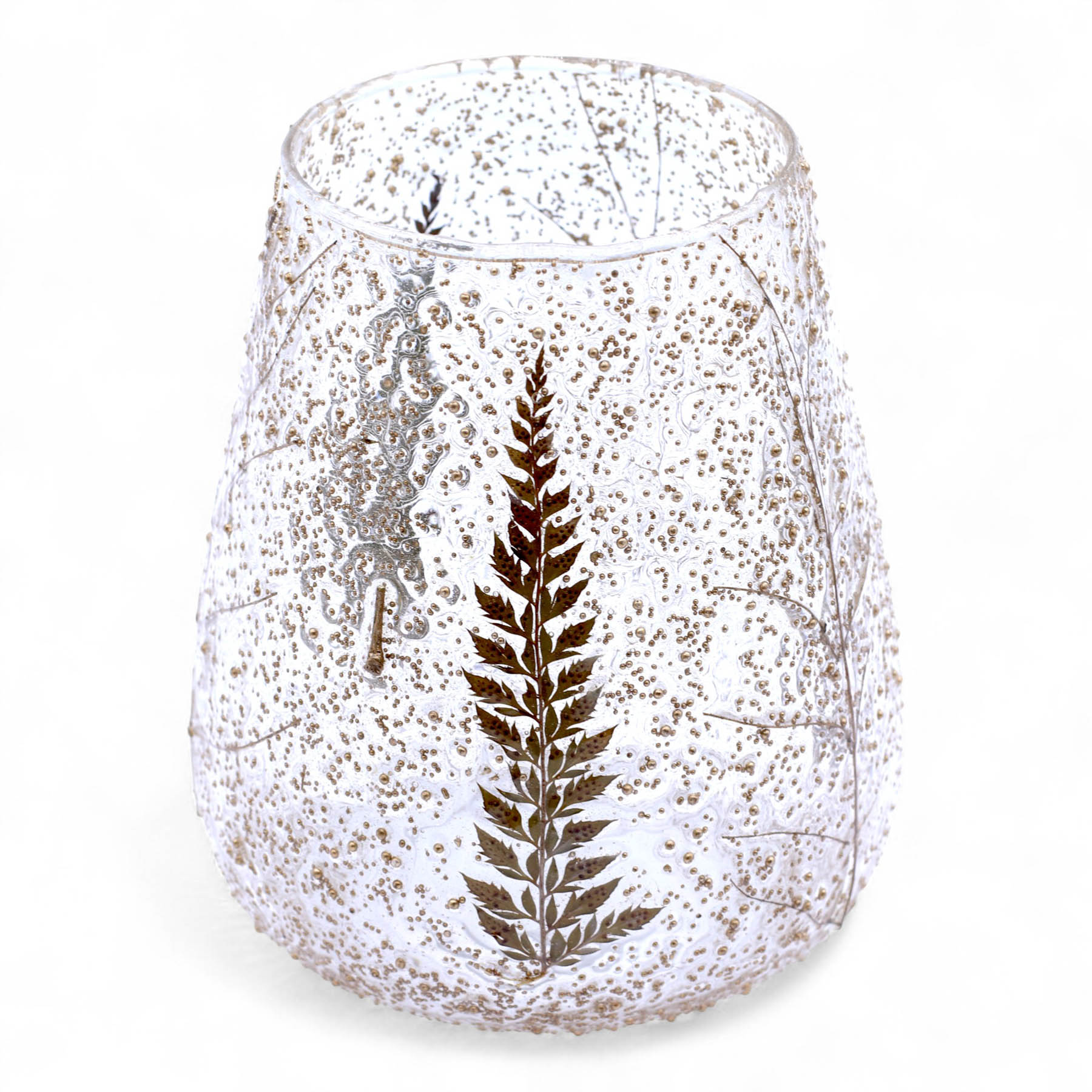 Pino Natural Floral Glass Candle Holder - Real Fern Leaves (15x12cm)