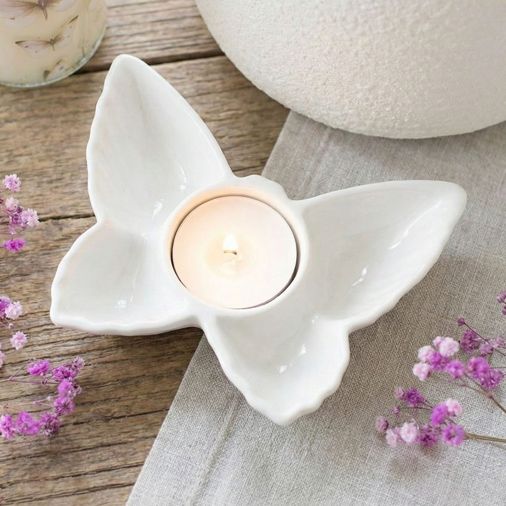 White Butterfly Tealight Candle Holder