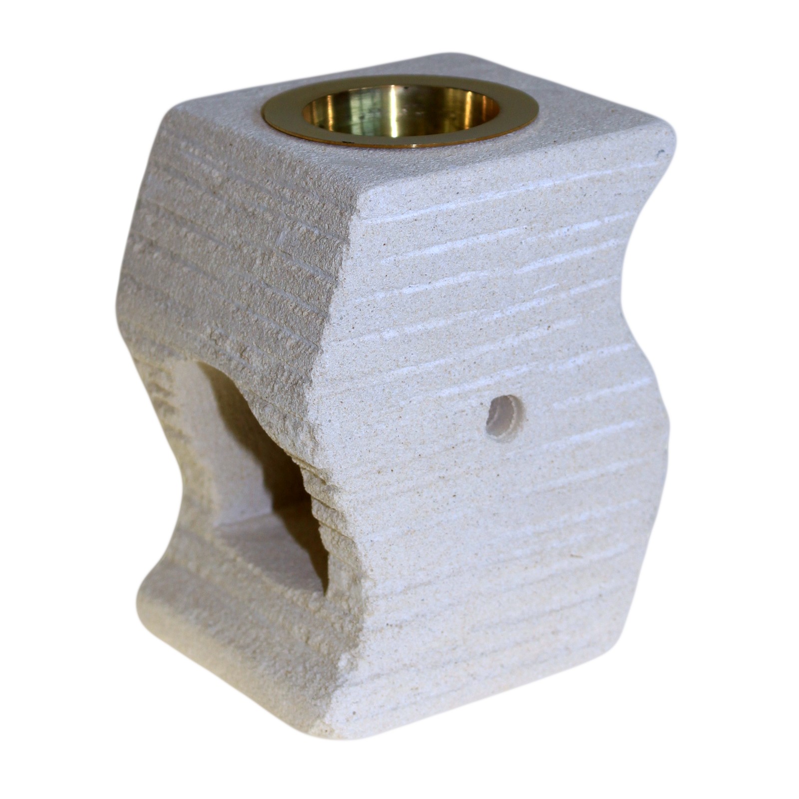 Hand-Carved Sandstone Oil Burner - Stepped Wave