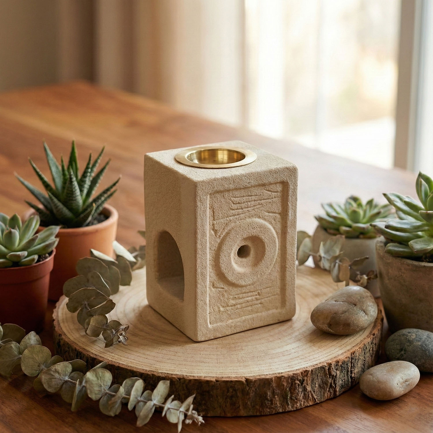 Hand-Carved Sandstone Oil Burner - Square Moorish1