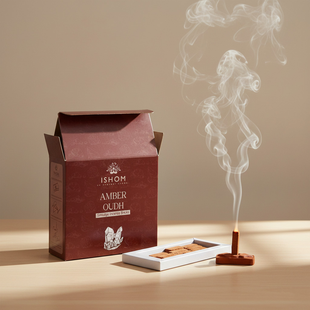 Amber Oudh Natural Incense Smudge Bricks with Burner - Pack of 15 by Ishom2
