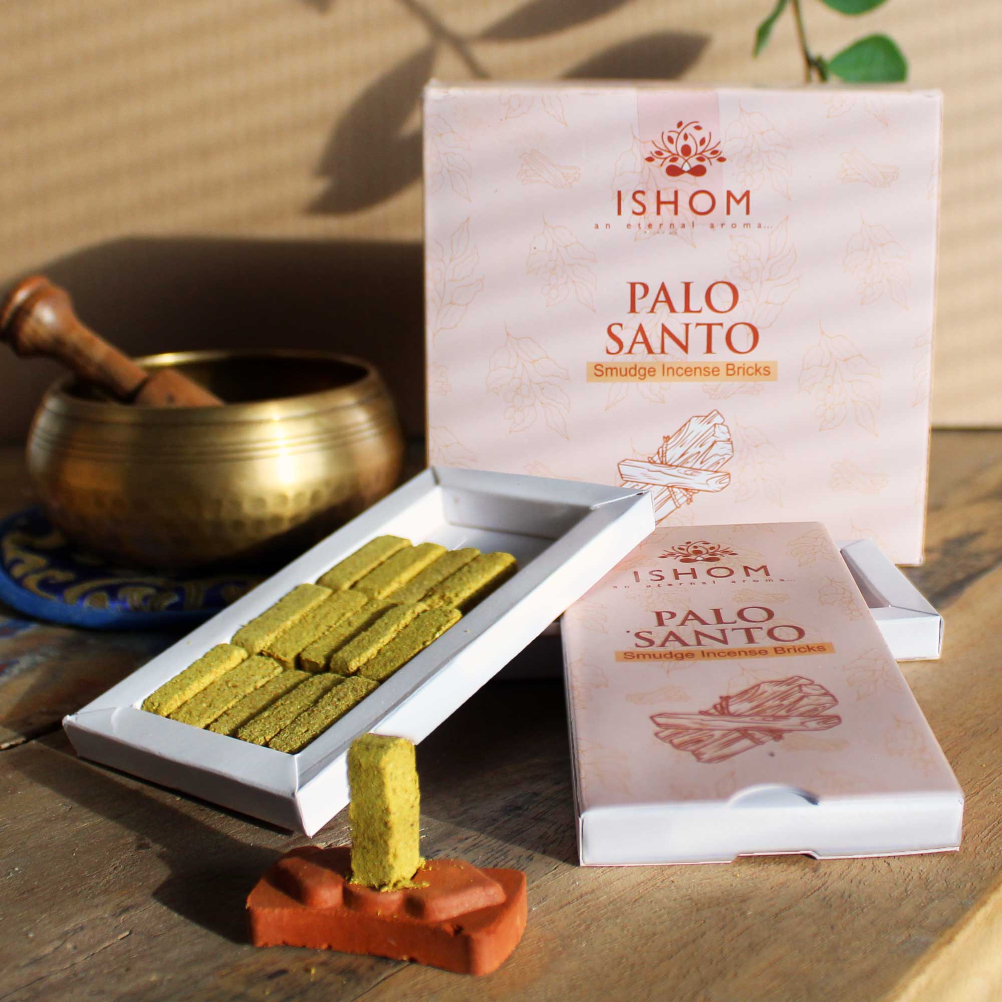 Palo Santo Natural Incense Smudge Bricks with Burner - Pack of 15 by Ishom