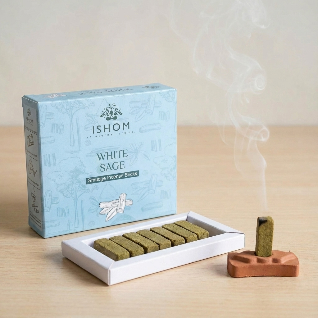 White Sage Natural Incense Smudge Bricks with Burner - Pack of 15 by Ishom2