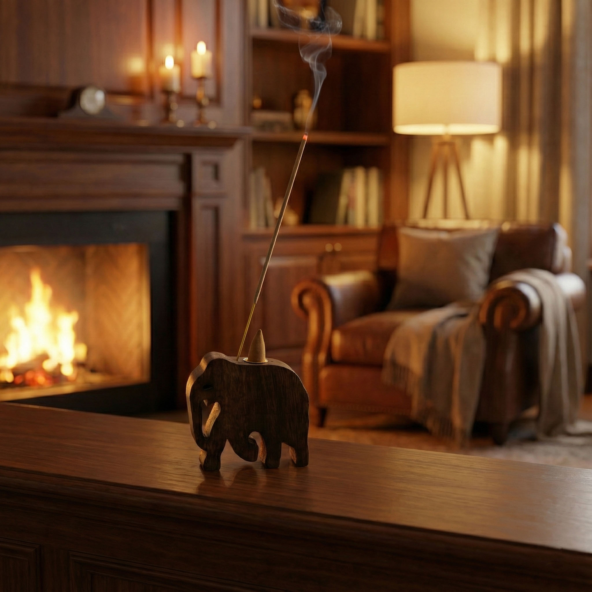 Mango Wood Elephant Incense Cone & Stick Holder2