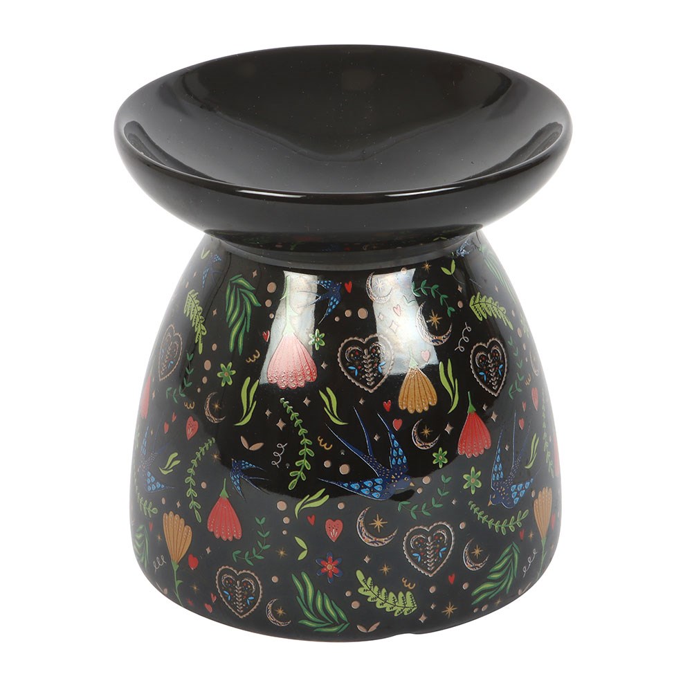 Midnight Bloom Print Oil Burner - Black