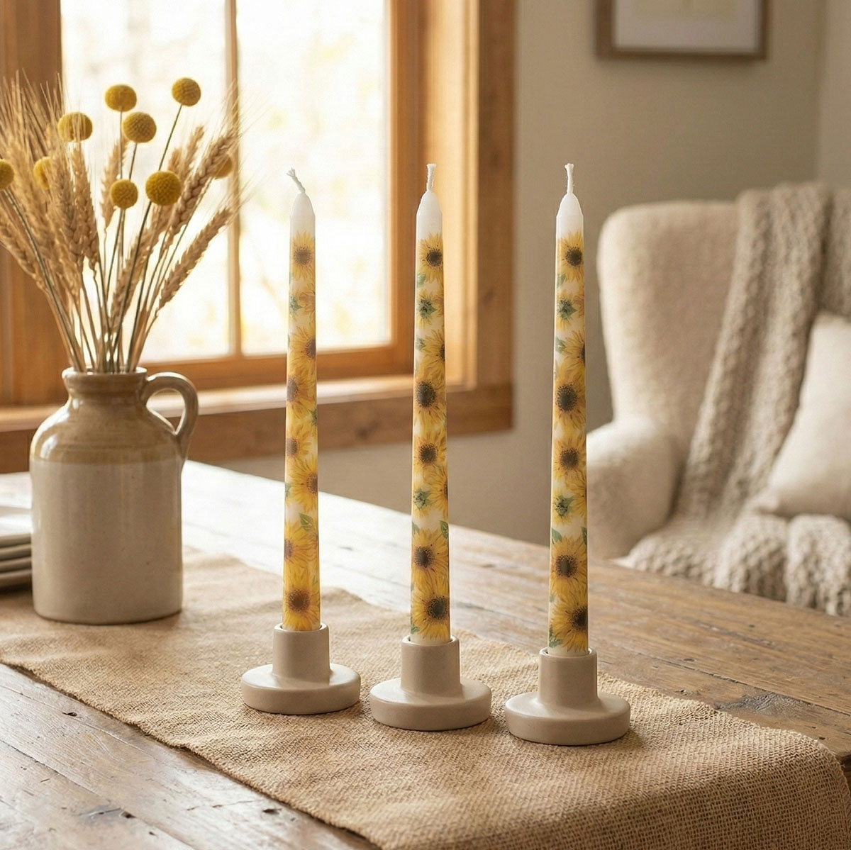 Set of 3 Sunflower Taper Candles4