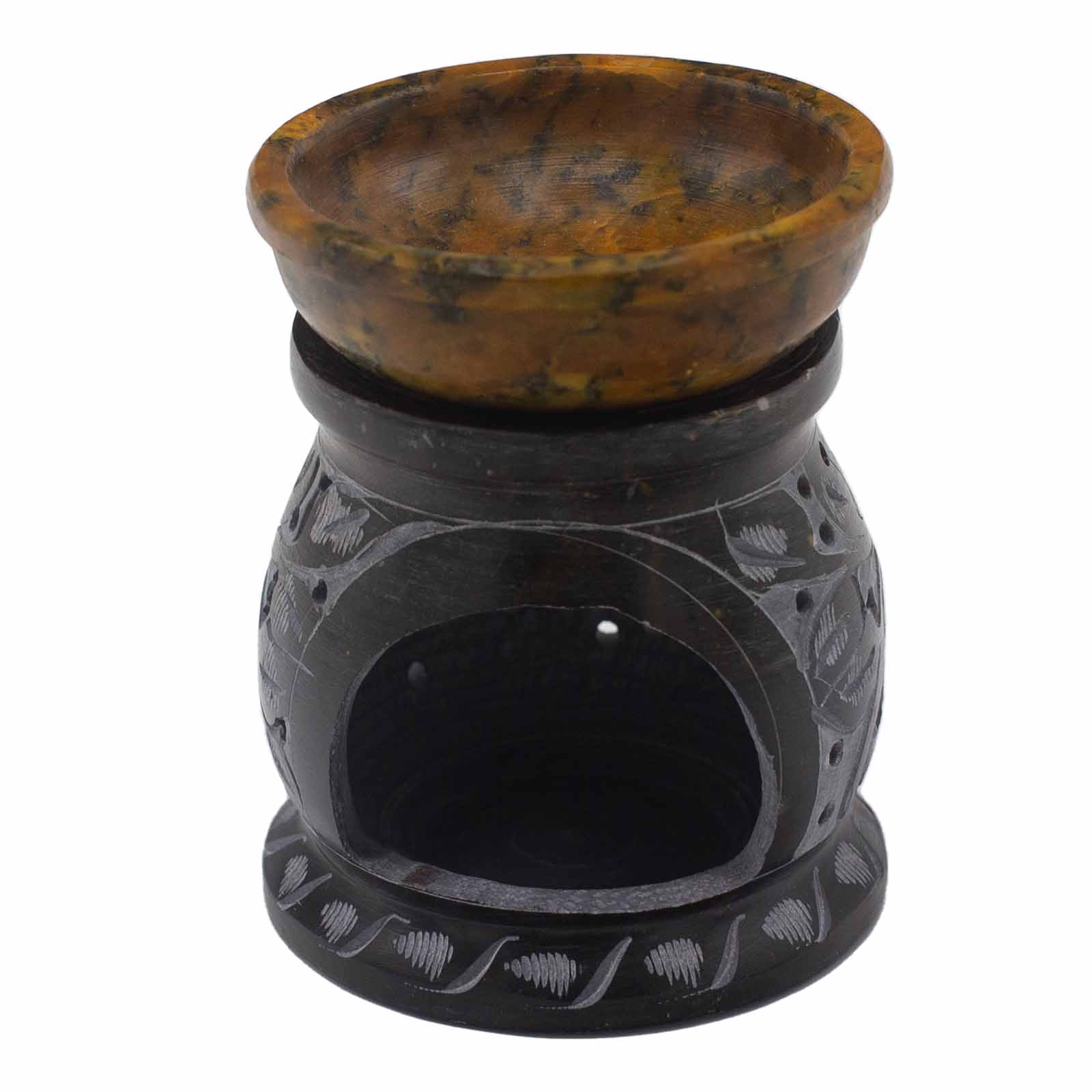 Black & Yellow Soapstone Oil Burner - Mandala Flower (10cm)2