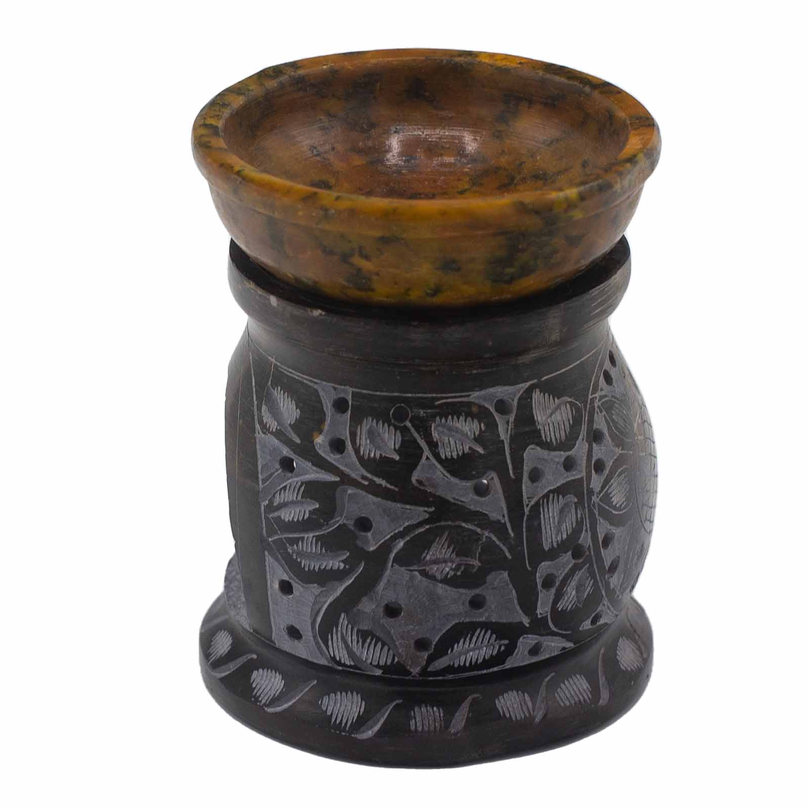 Black & Yellow Soapstone Oil Burner - Mandala Flower (10cm)3