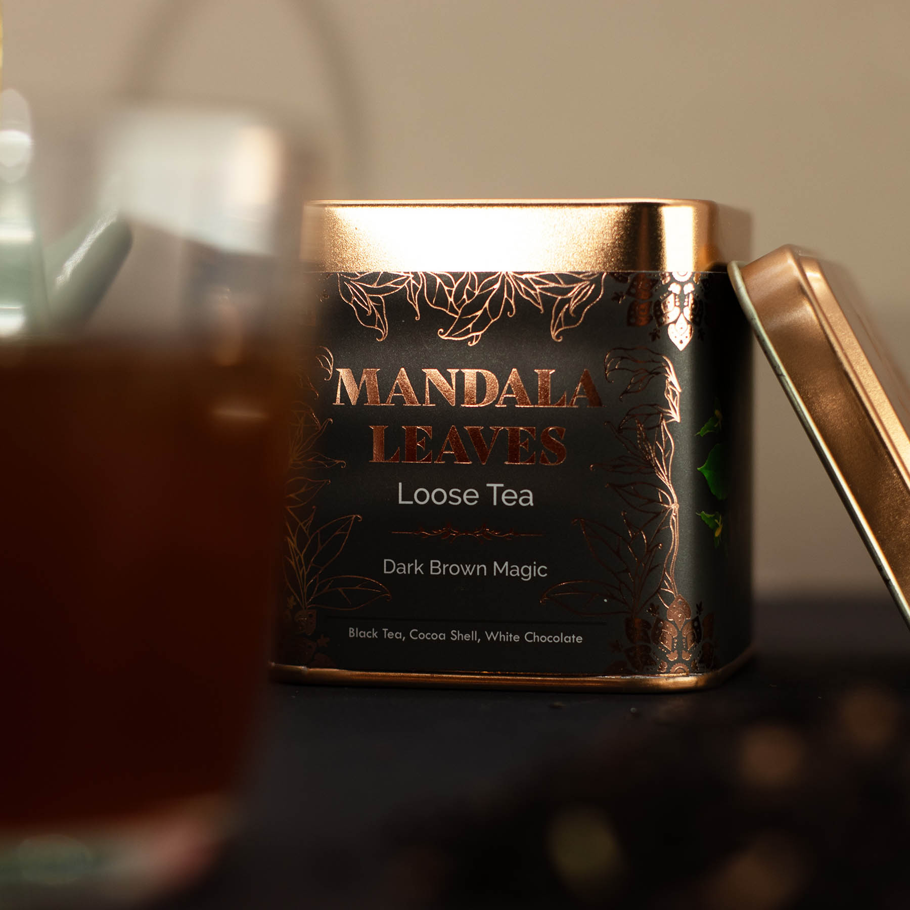 Mandala Leaves Dark Brown Magic Loose Leaf Black Tea – Chocolate & Almond Dessert Blend (50g Tin)6