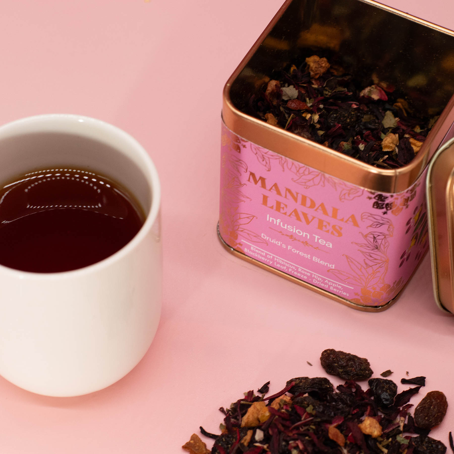 Mandala Leaves Druid's Forest Blend – Vibrant Berry & Hibiscus Fruit Tea (50g Tin)6