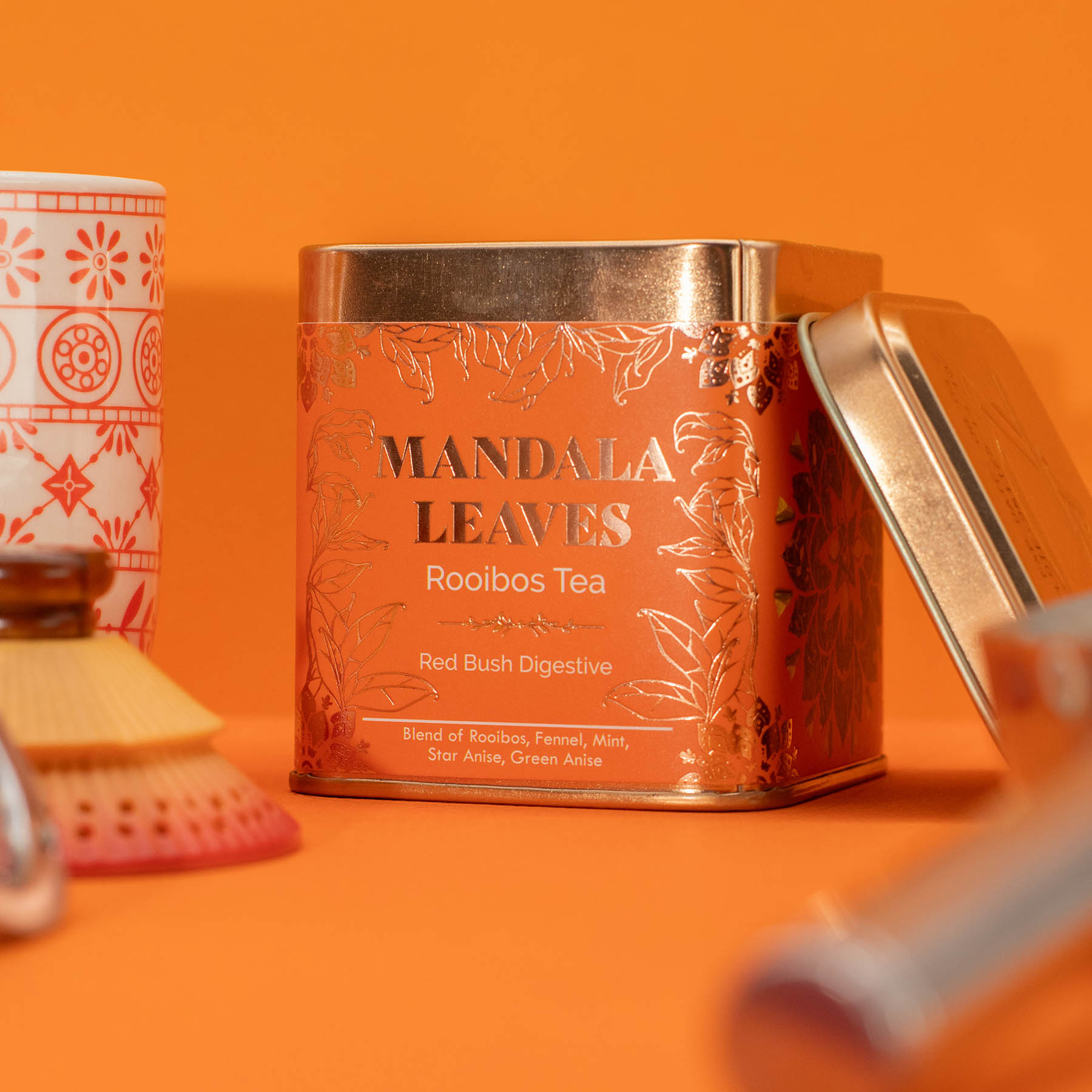 Mandala Leaves Red Bush Digestive – Rooibos, Fennel & Mint Herbal Tea (50g Tin)3