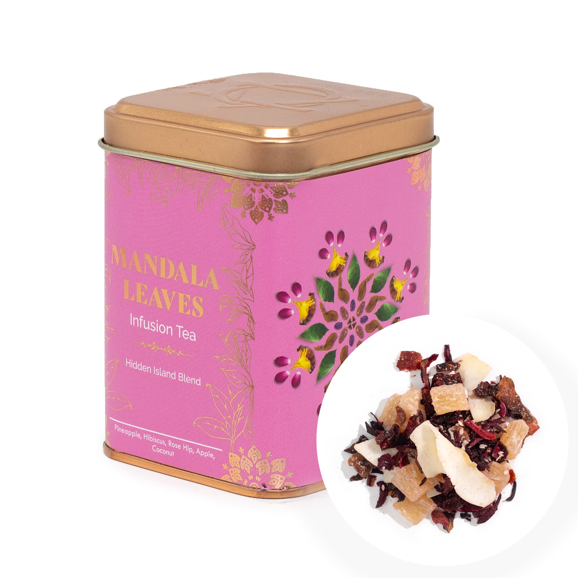 Mandala Leaves Hidden Island Blend – Loose Leaf Tropical Fruit Infusion Tea (50g Tin)