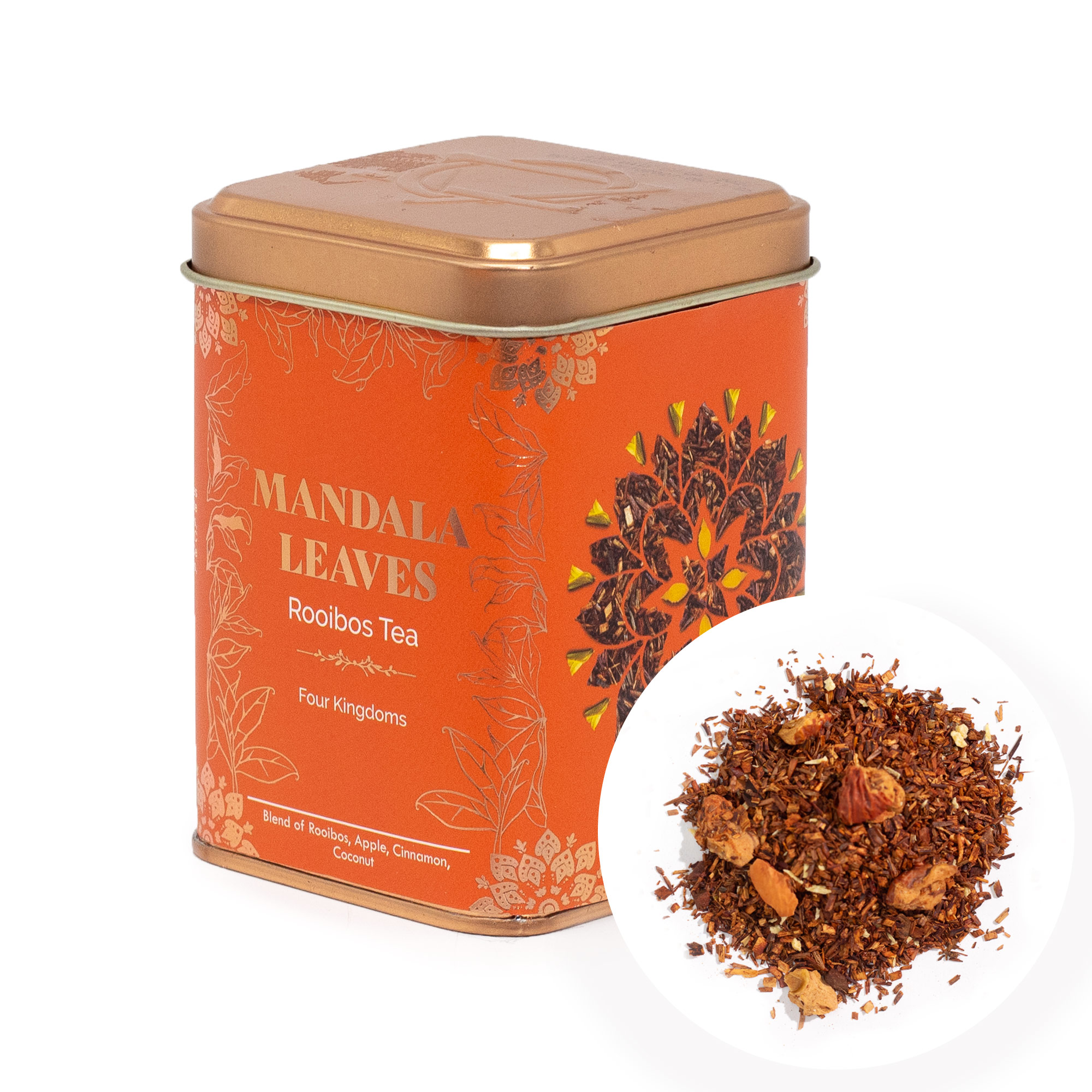 Mandala Leaves Four Kingdoms – Rooibos Tea Blend with Apple, Cinnamon & Coconut (50g Tin)