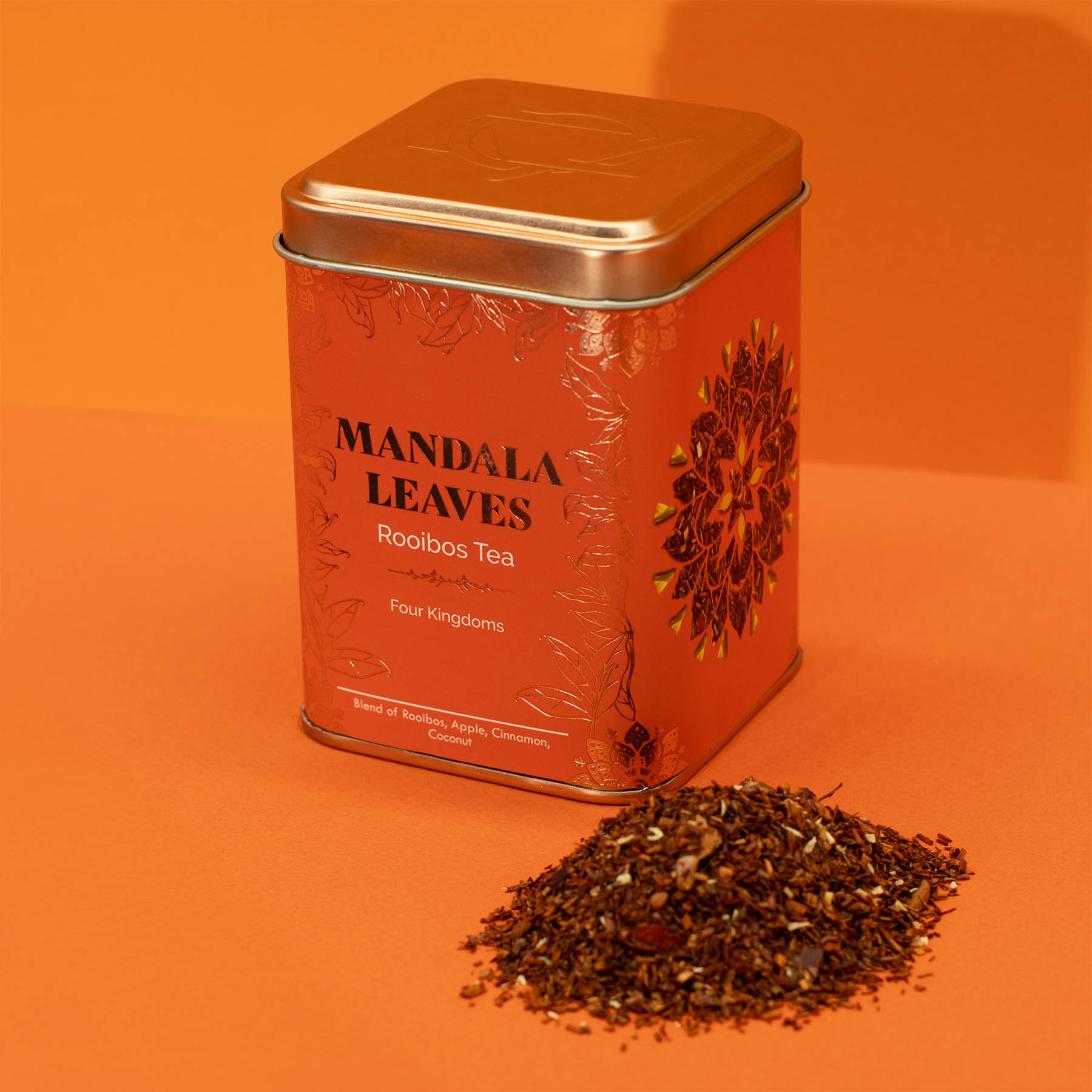 Mandala Leaves Four Kingdoms – Rooibos Tea Blend with Apple, Cinnamon & Coconut (50g Tin)2