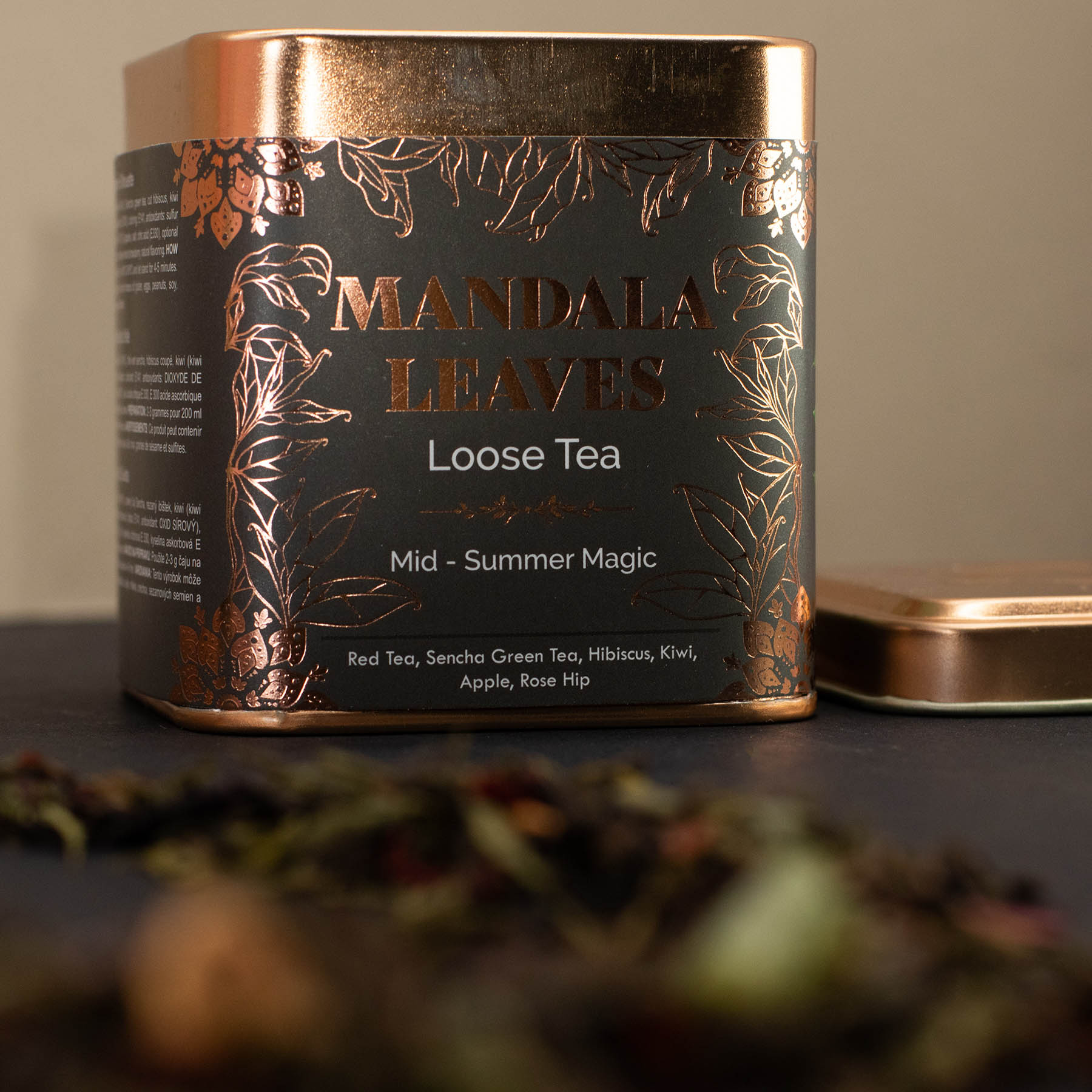 Mandala Leaves Mid-Summer Magic – Loose Leaf Red & Sencha Green Tea Blend (50g Tin)2