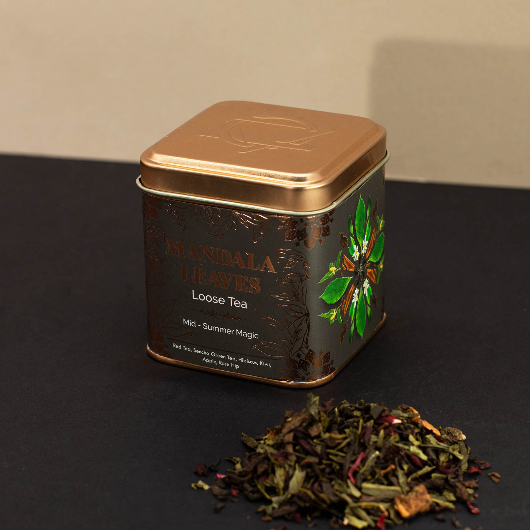Mandala Leaves Mid-Summer Magic – Loose Leaf Red & Sencha Green Tea Blend (50g Tin)3
