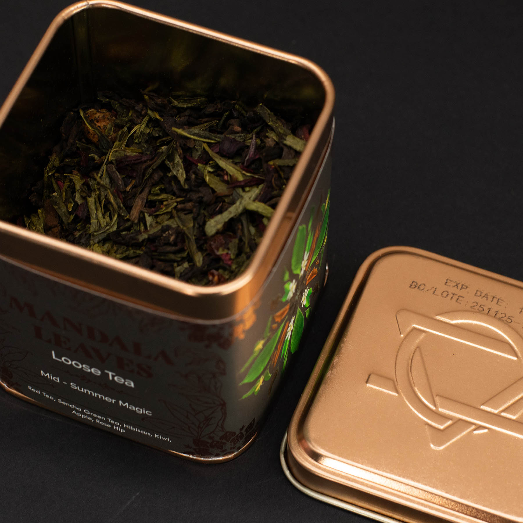 Mandala Leaves Mid-Summer Magic – Loose Leaf Red & Sencha Green Tea Blend (50g Tin)5