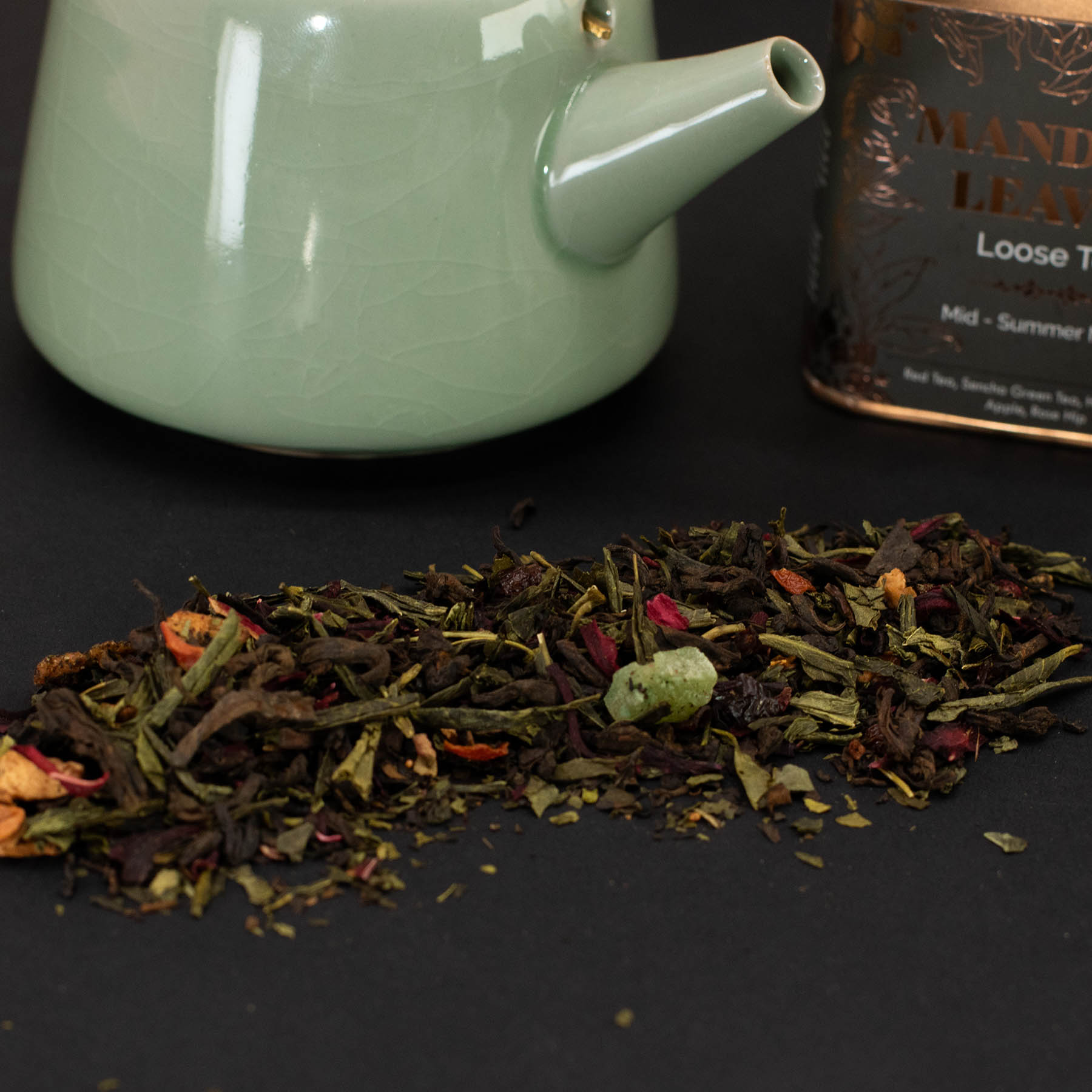 Mandala Leaves Mid-Summer Magic – Loose Leaf Red & Sencha Green Tea Blend (50g Tin)7