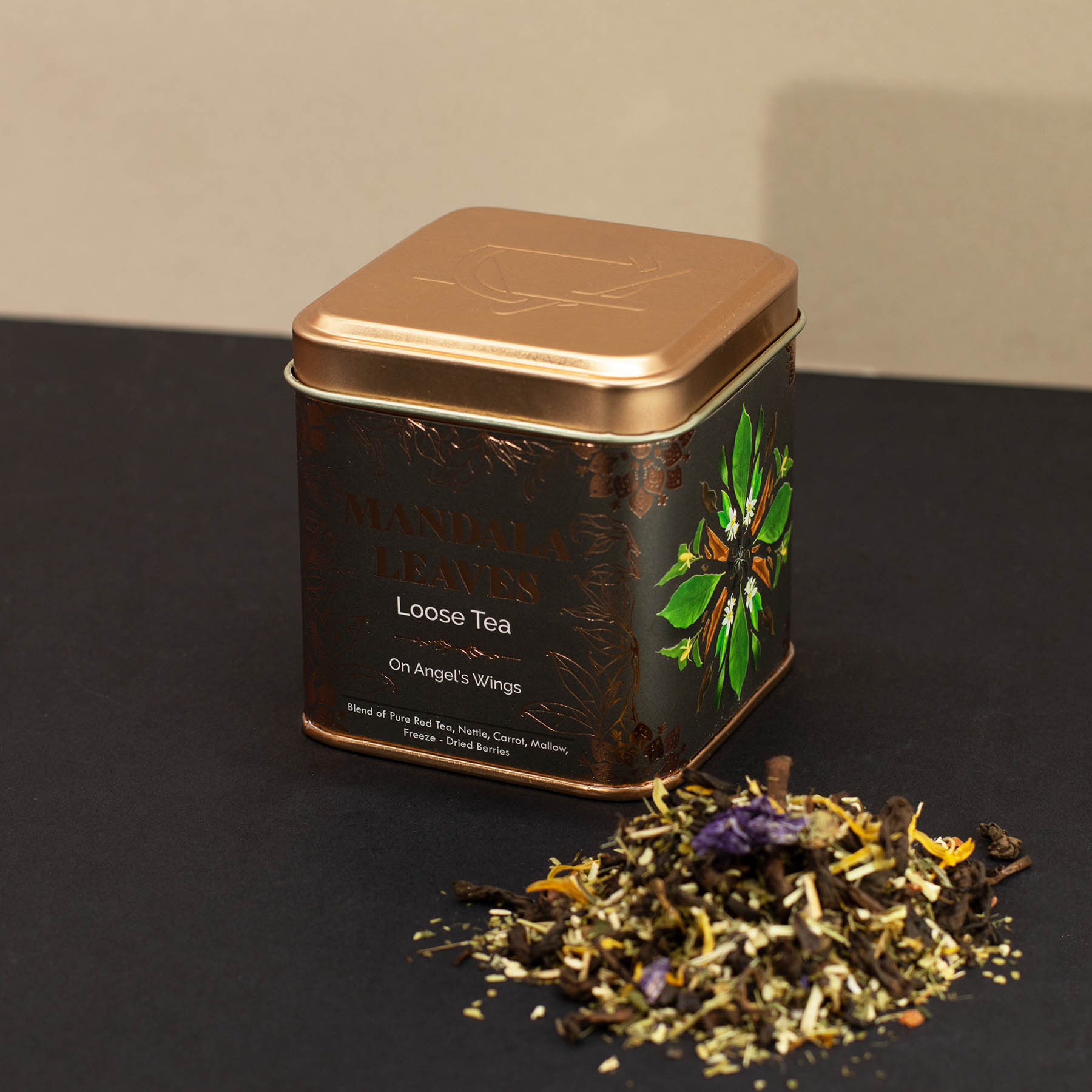 Mandala Leaves On Angel's Wings – Loose Leaf Rooibos & Nettle Herbal Tea Blend with Berries (50g Tin)2