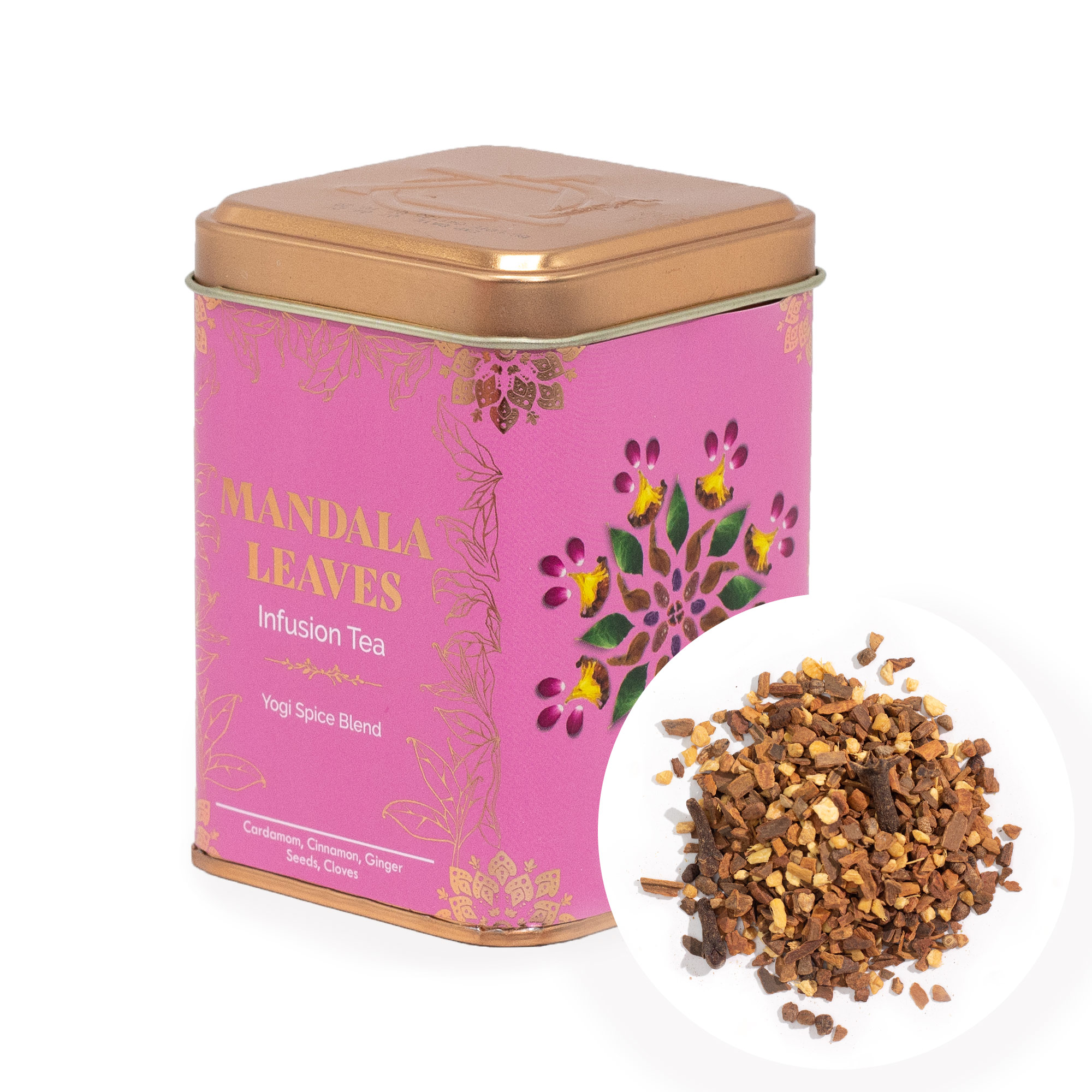 Mandala Leaves Yogi Spice Blend – Cinnamon, Ginger & Cardamom Herbal Infusion Tea (50g Tin)