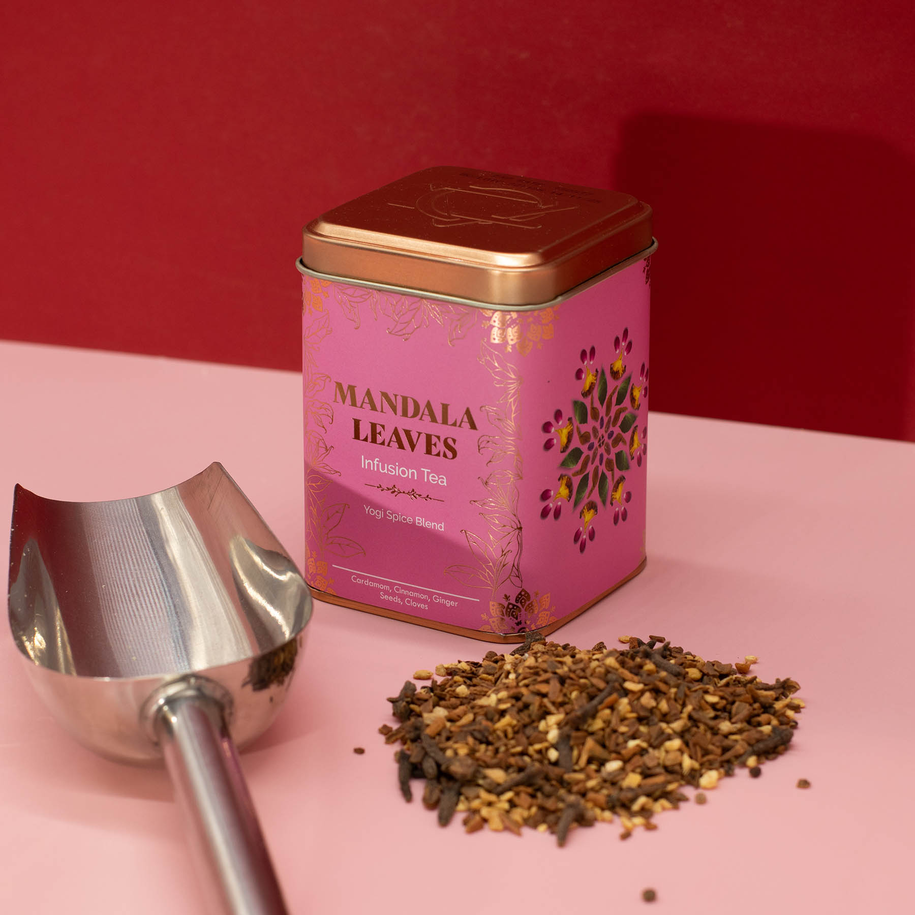 Mandala Leaves Yogi Spice Blend – Cinnamon, Ginger & Cardamom Herbal Infusion Tea (50g Tin)6